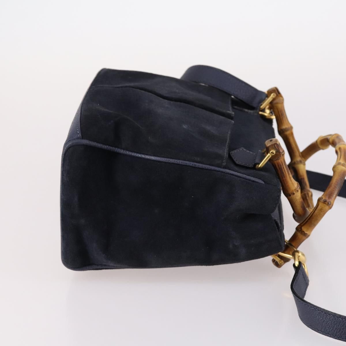 Gucci GUCCI Bamboo Hand Bag Suede Navy Gold 000 2214 000 2214 Size ONE SIZE - 4 Thumbnail