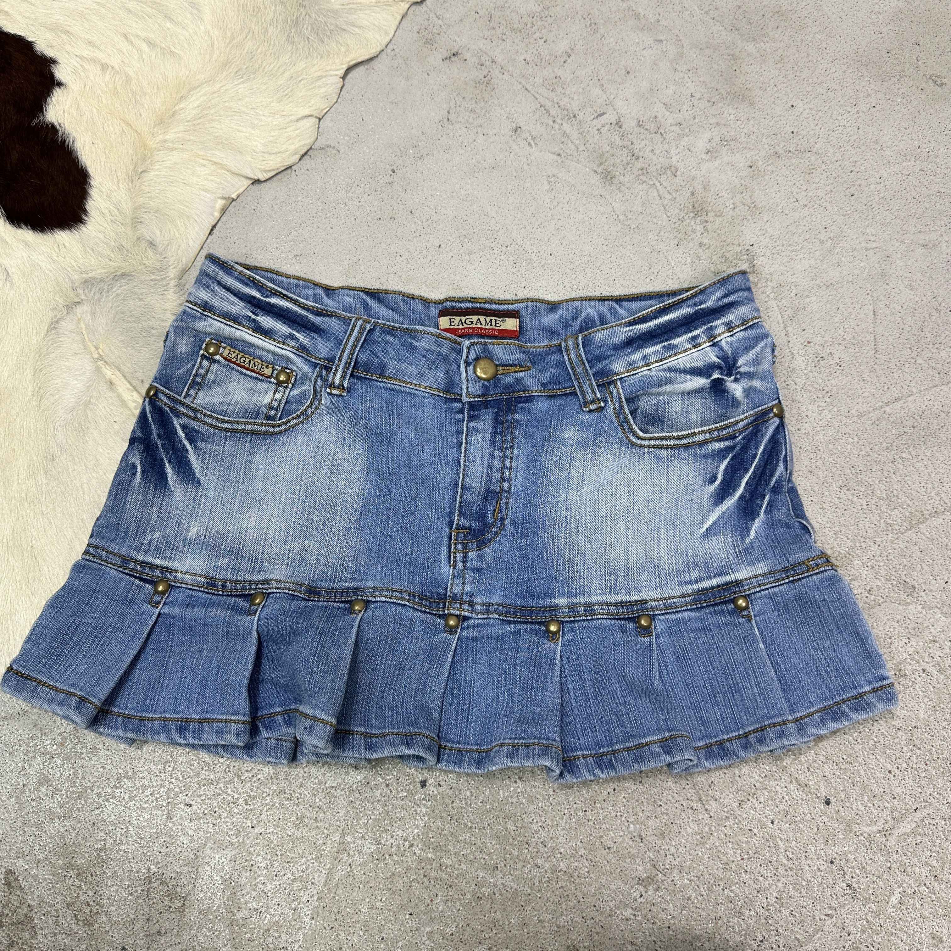 Vintage Vintage Denim Preppy Pleated Mini Jeans Skirt Y2K Size 26" / US 2 / IT 38 - 2 Thumbnail