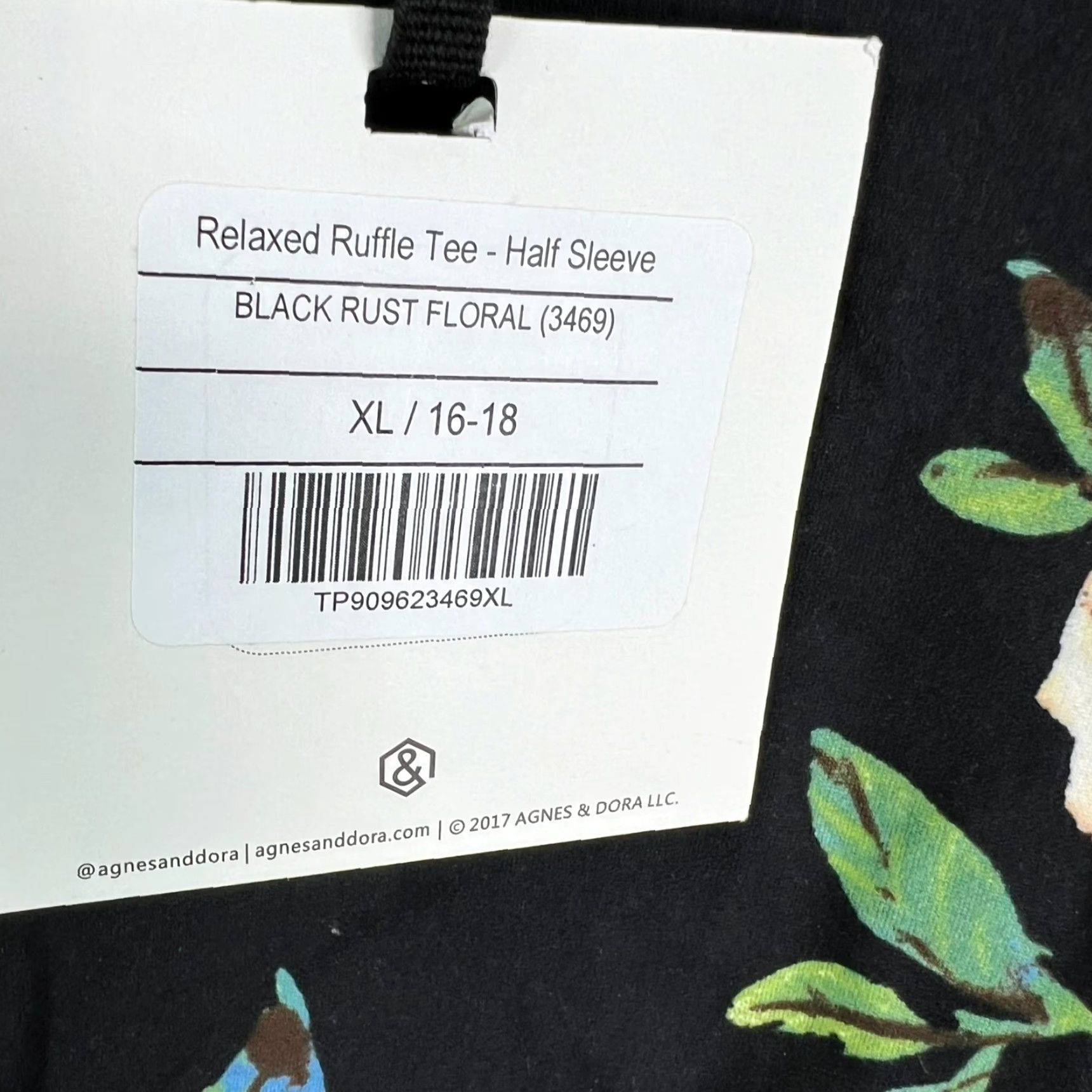 Vintage Agnes & Dora Relaxed Floral Top Womens XL Black NWT Ruffle Flutter Sleeve Round Neck Blouse Tunic Short Sleeve Size XL / US 12-14 / IT 48-50 - 3 Thumbnail