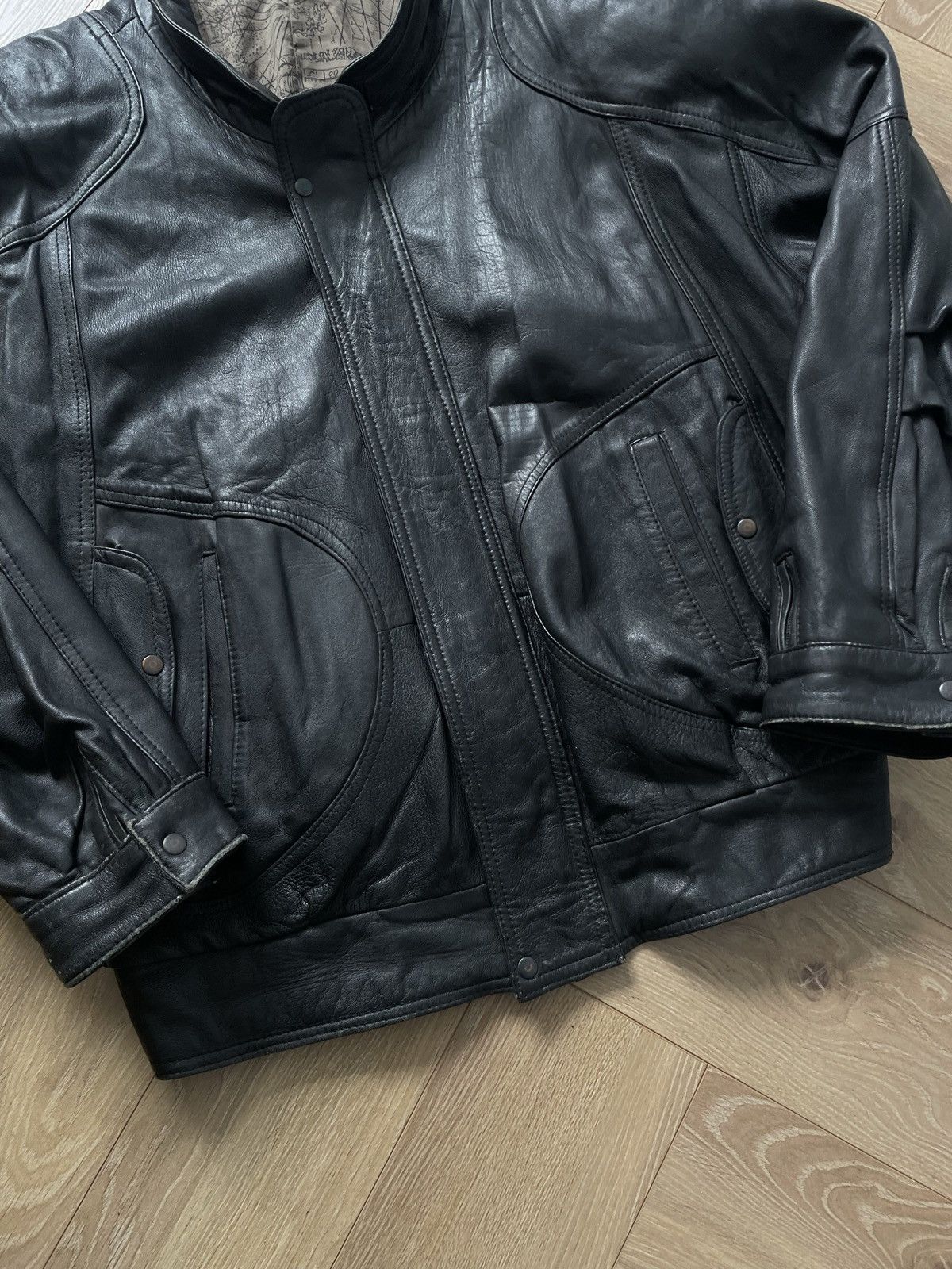 Vintage Vintage Y2k Black Real Leather Zip Bomber Jacket Avant Garde Size US XL / EU 56 / 4 - 6 Thumbnail