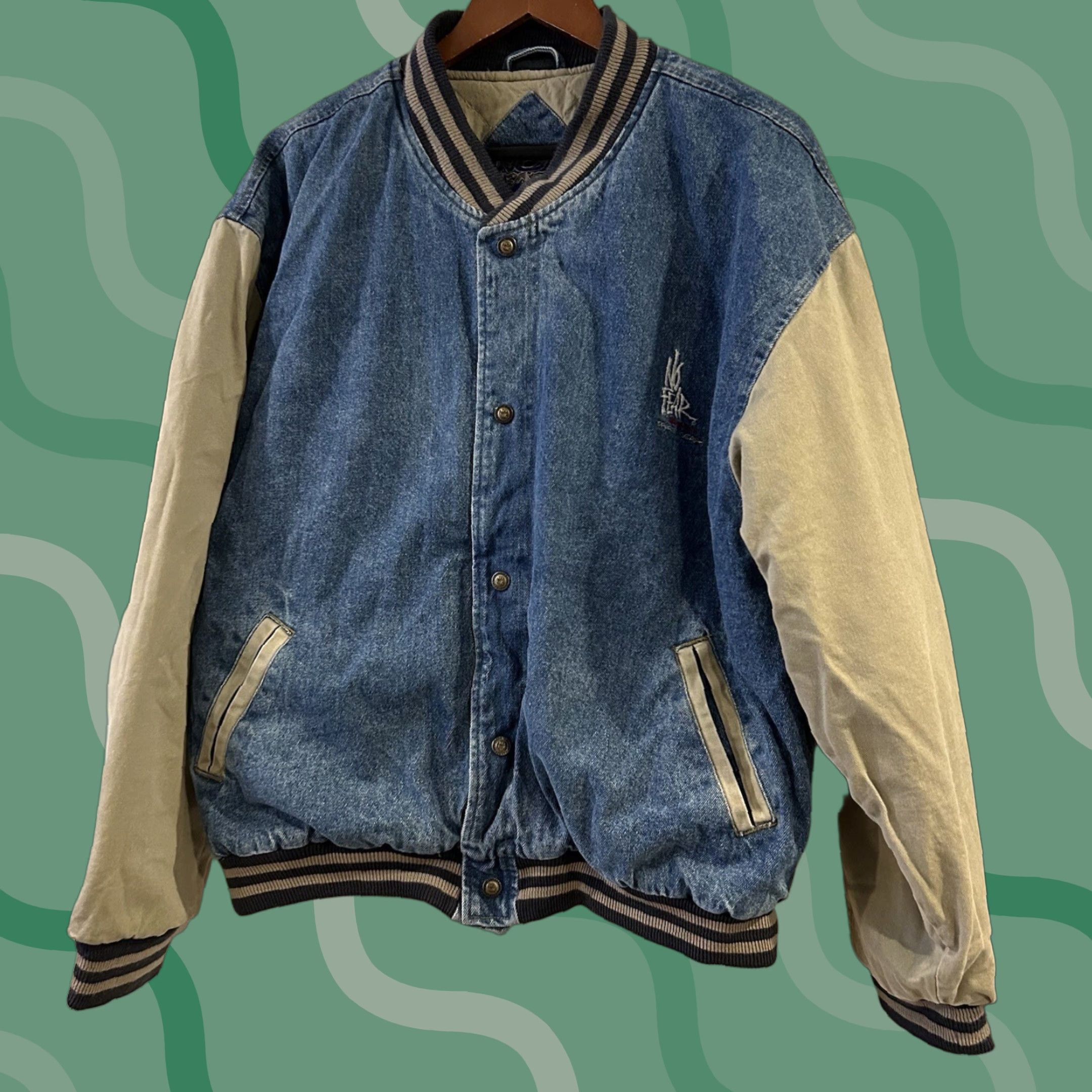 No Fear VINTAGE No Fear Denim Jacket 90s Bomber Mens L Blue Snap Button Regular Fit All Seasons Size US L / EU 52-54 / 3 - 1 Thumbnail