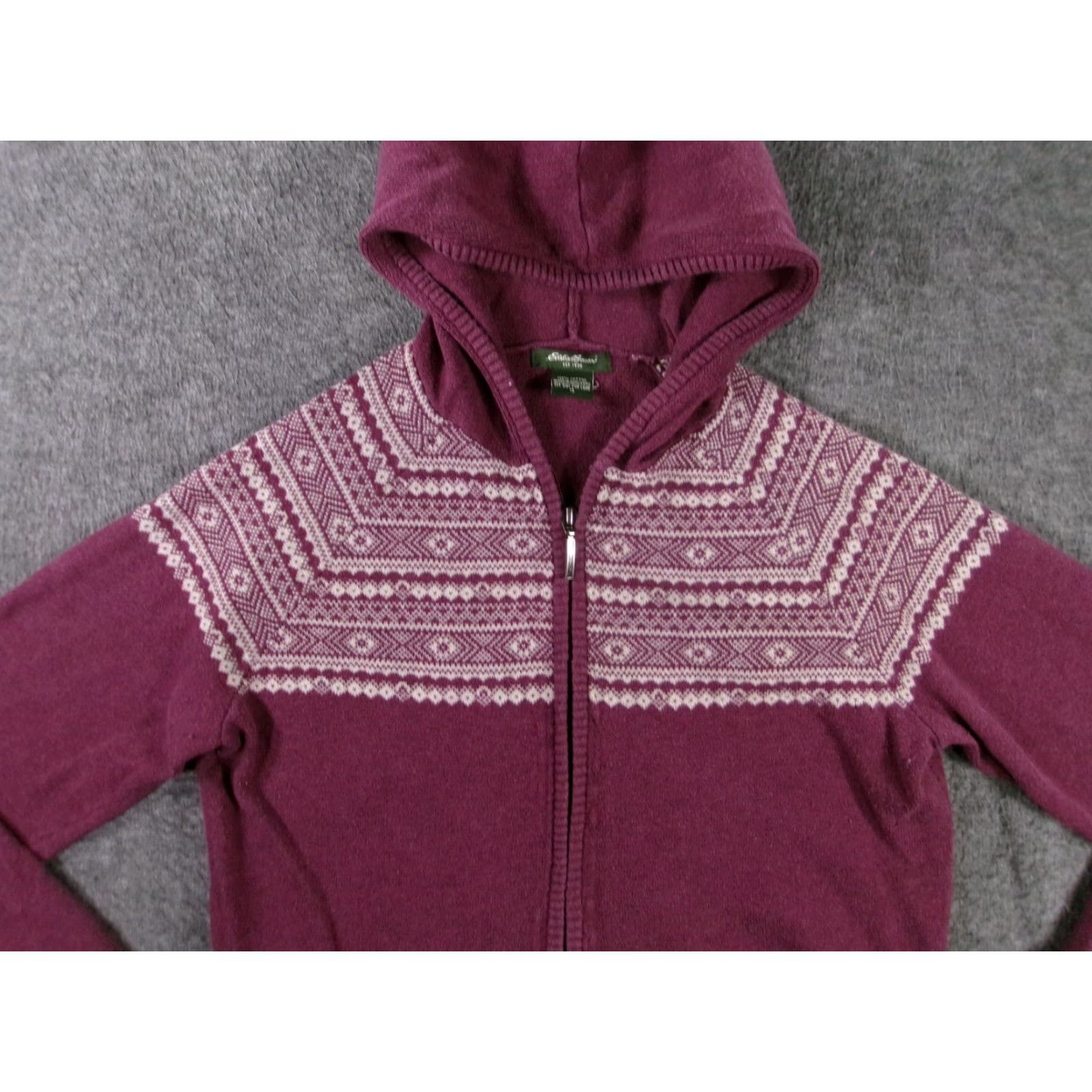 Eddie Bauer Eddie Bauer Sweater Womens S Hooded Zip 100% Cotton Fair Isle Plum Casual Cozy Size S / US 4 / IT 40 - 2 Thumbnail
