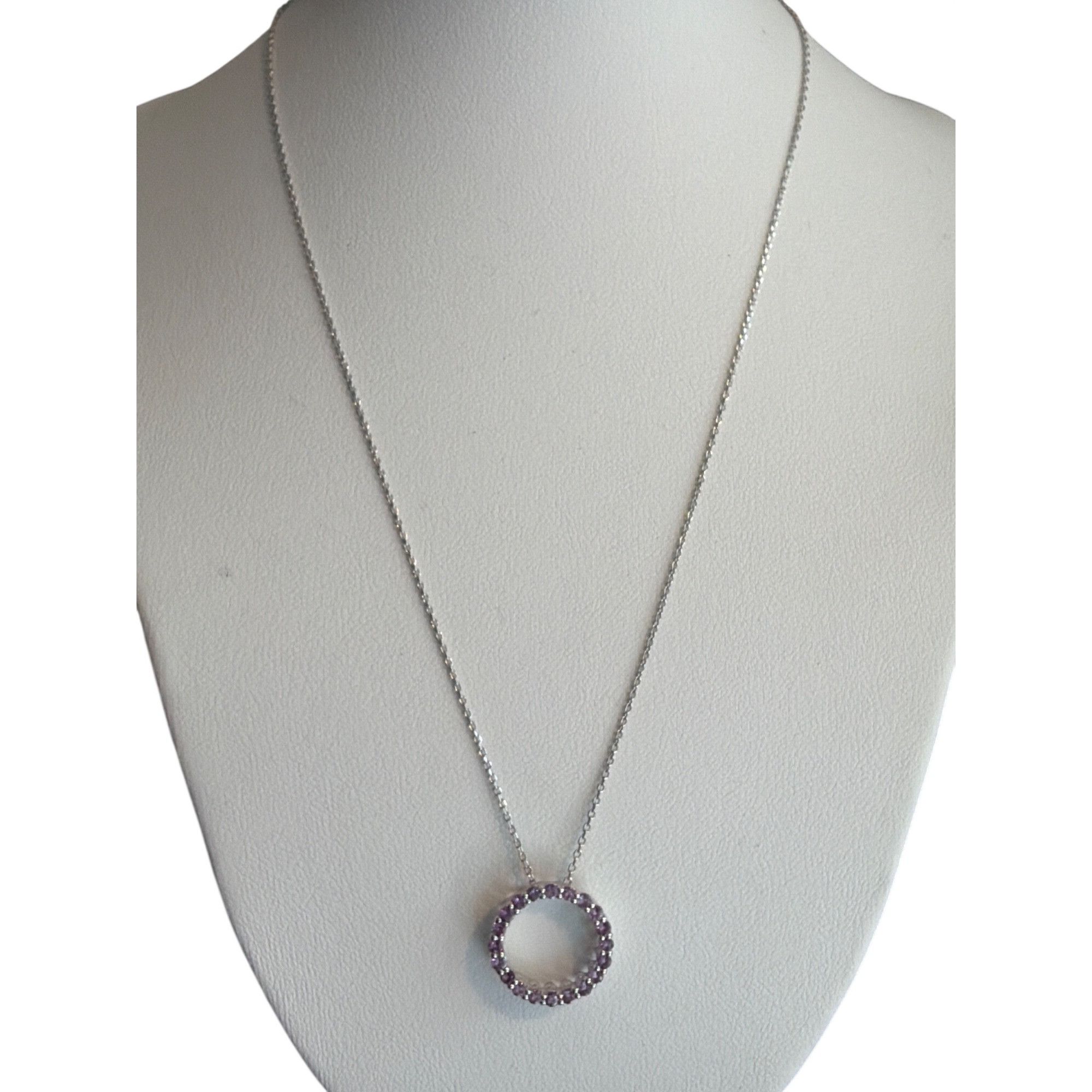 Other Sterling Silver Pendant Necklace Open Circle Amethyst Dainty Size ONE SIZE - 1 Thumbnail