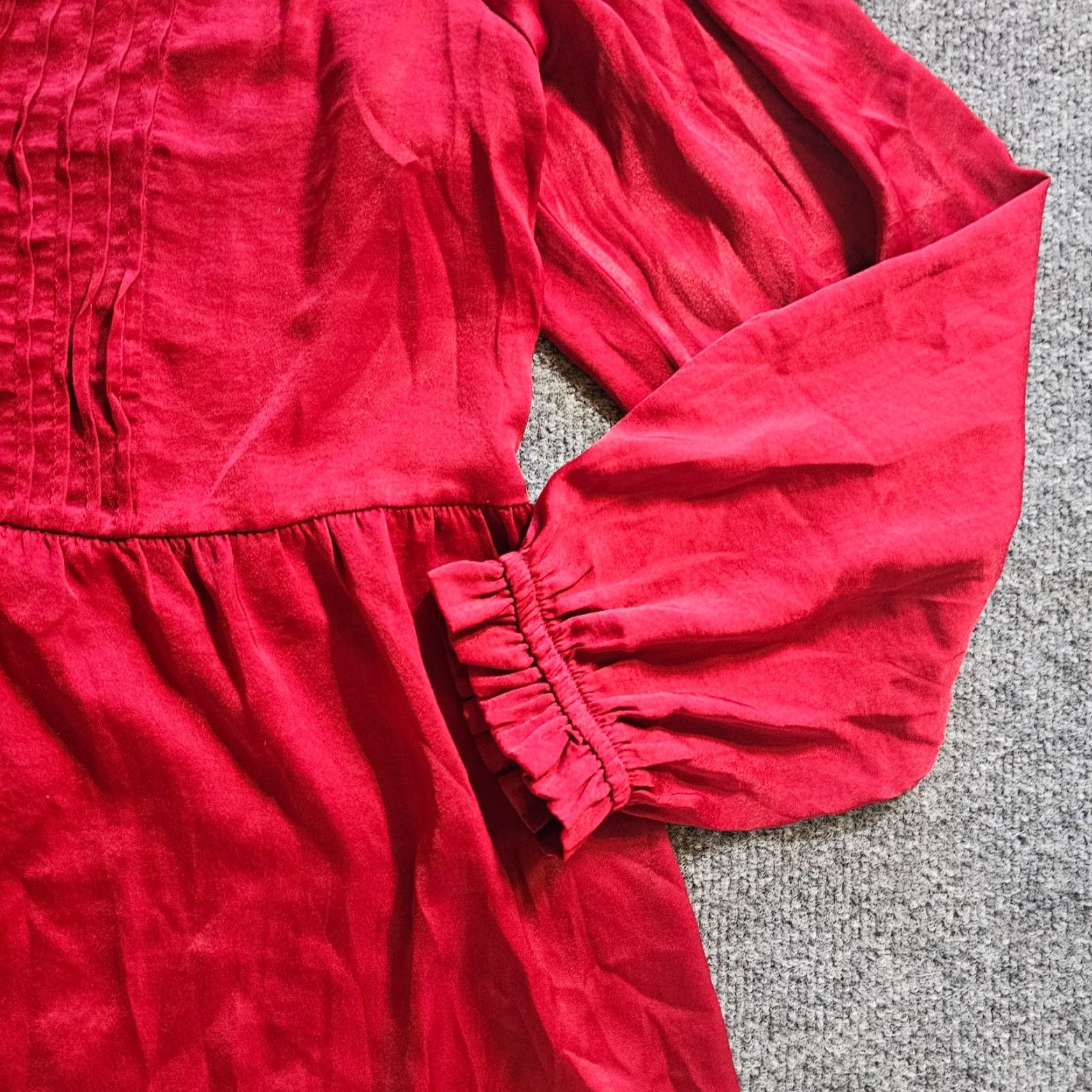 Vintage Knox Rose Top Shirt Womens XL Red Satin Pleated Long Sleeve V-Neck Blouse Size XL / US 12-14 / IT 48-50 - 4 Thumbnail