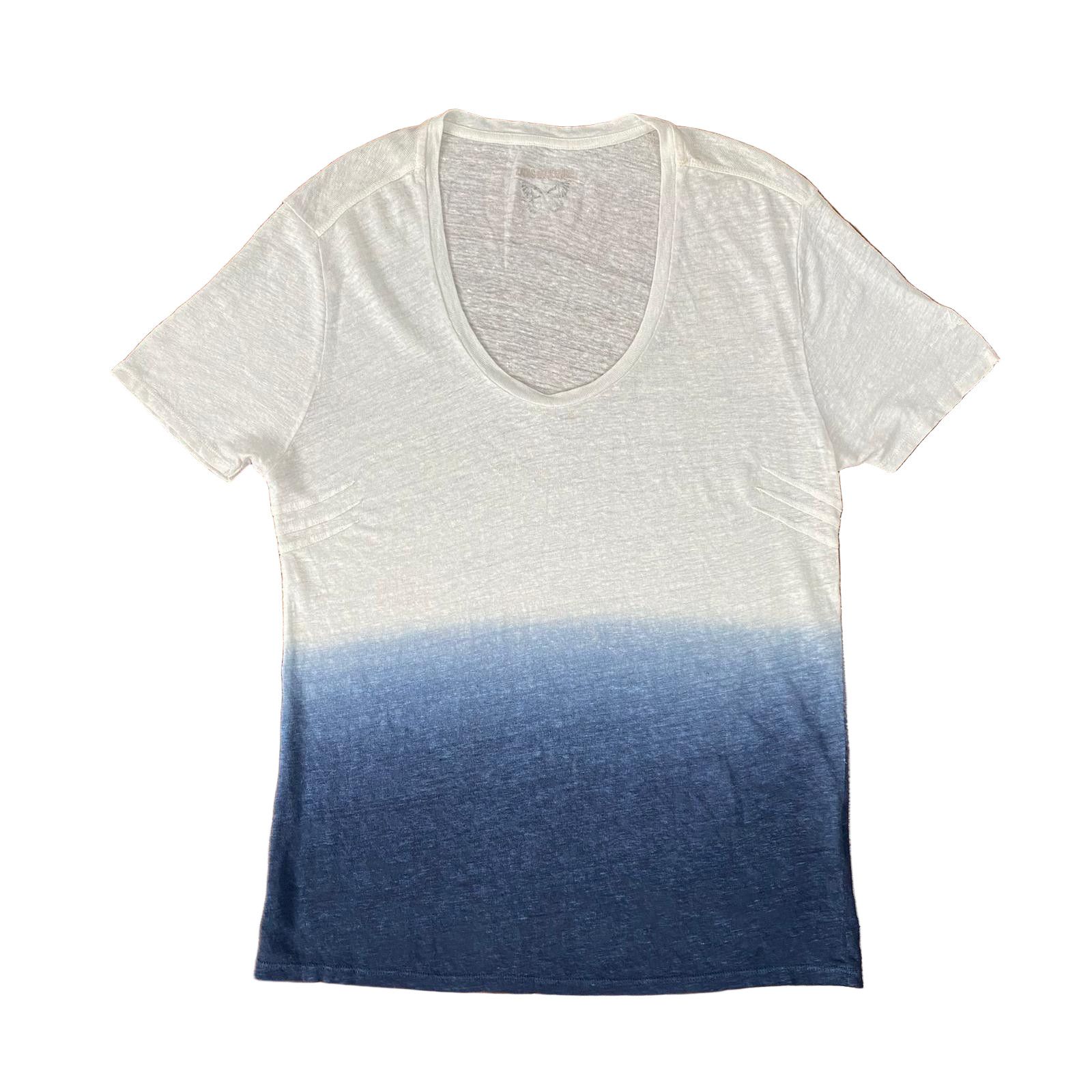 Zadig & Voltaire White and Blue Wanda Ombre Linen T-Shirt Size M / US 6-8 / IT 42-44 - 1 Thumbnail
