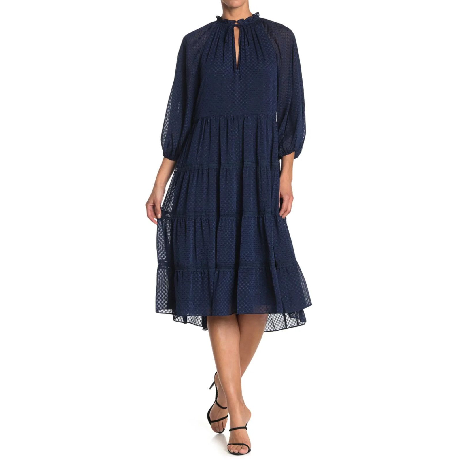 image of Alice Olivia Alice + Olivia Women's Layla Tiered Silk Midi Dress Blue (Size Medium)
