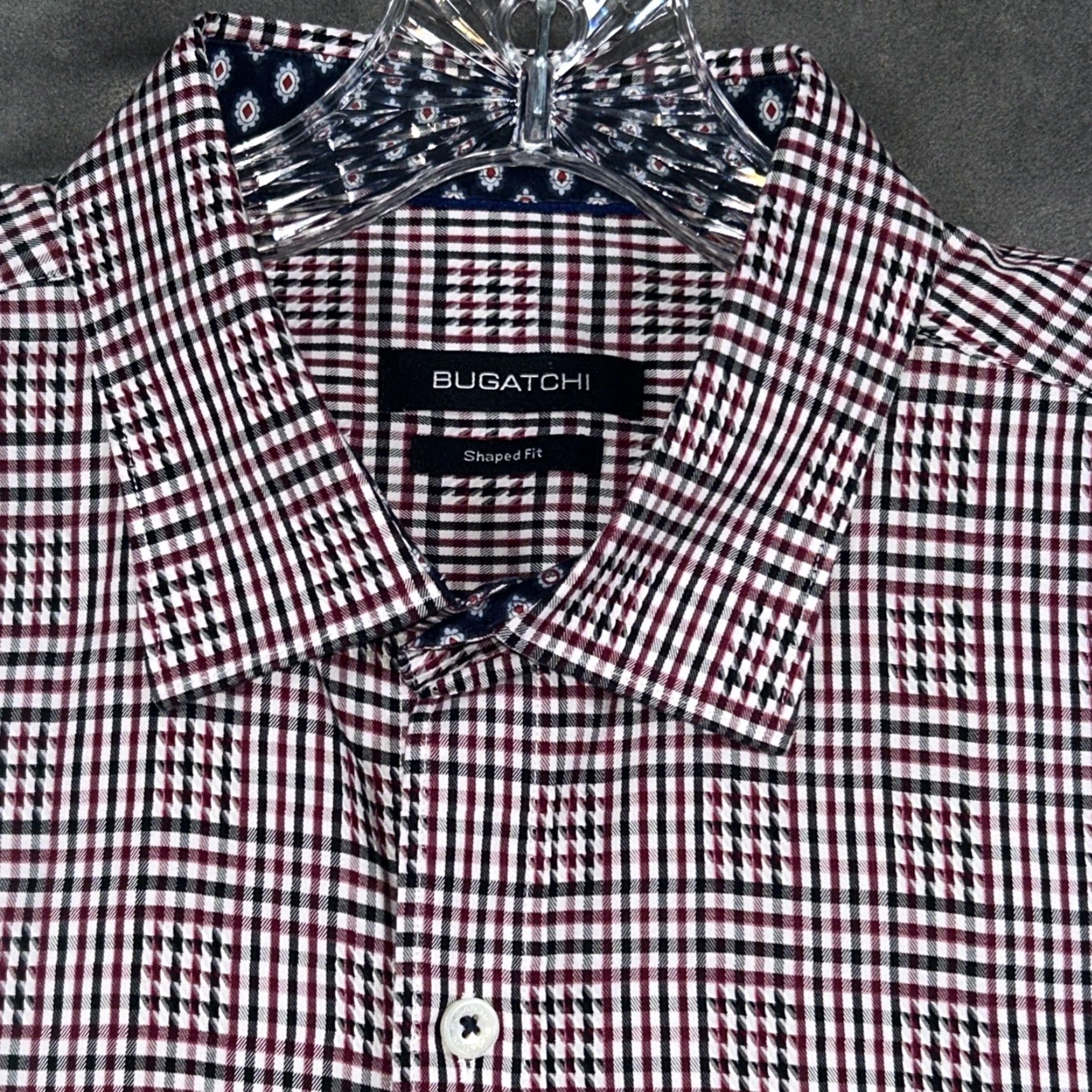 BUGATCHI BUGATCHI Shirt Mens XL Red Black Check Button-Up Collared Spread Classic Colorful Bag Size US XL / EU 56 / 4 - 3 Thumbnail