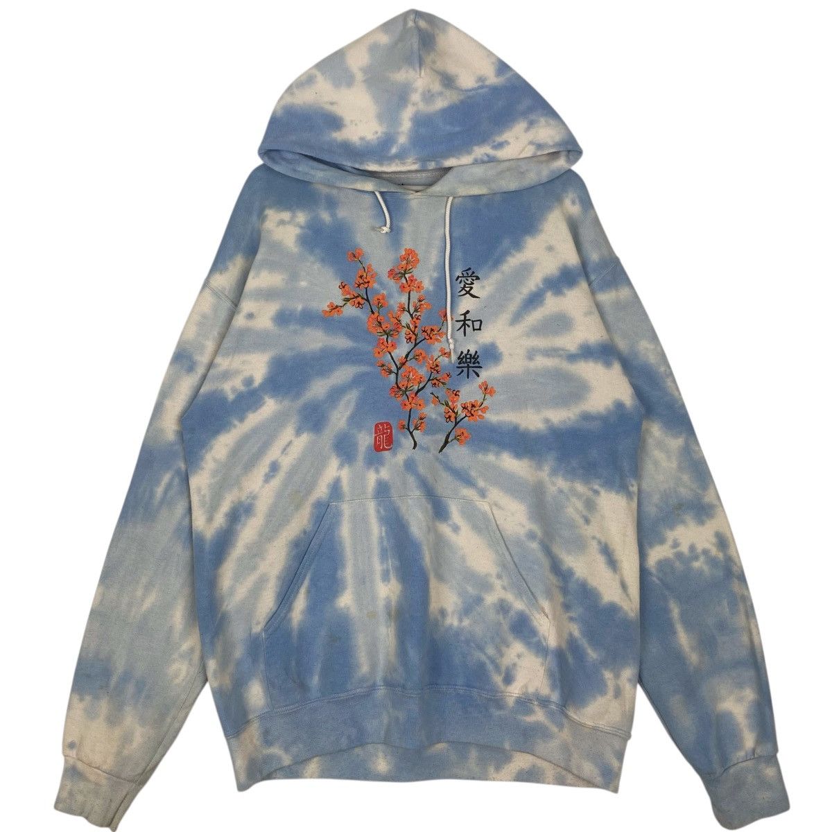 Vintage Tie Dye Sakura Print Hoodie Sweater Pullover Size M