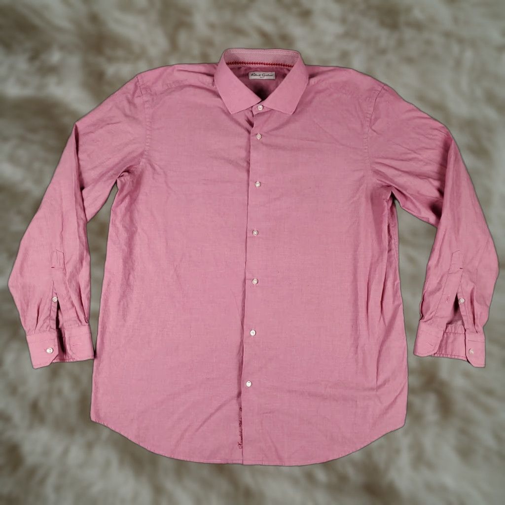 Robert Graham VINTAGE Robert Graham Dress Shirt Mens Large 17.5 Red Cotton Long Sleeve Business Casual Formal Size 46R - 1 Thumbnail