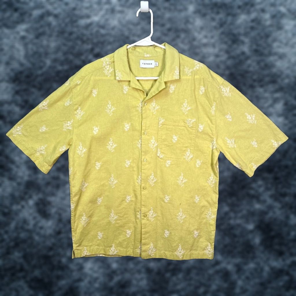 Topman Topman Womens Button-Up Shirt Yellow Floral Embroidered Short Sleeve Cotton Linen Size M Size M / US 6-8 / IT 42-44 - 1 Thumbnail