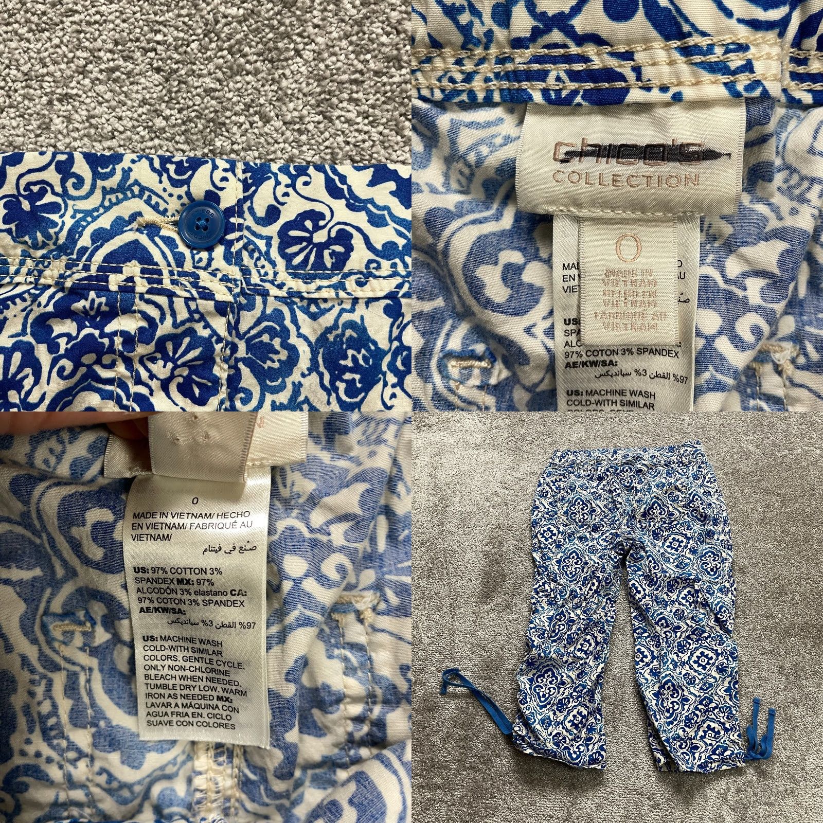 Vintage Chico's Cropped Pants Blue Floral Womens Small Cotton 30x20 Reg US 0 XS? Size 30" / US 8 / IT 44 - 8 Thumbnail