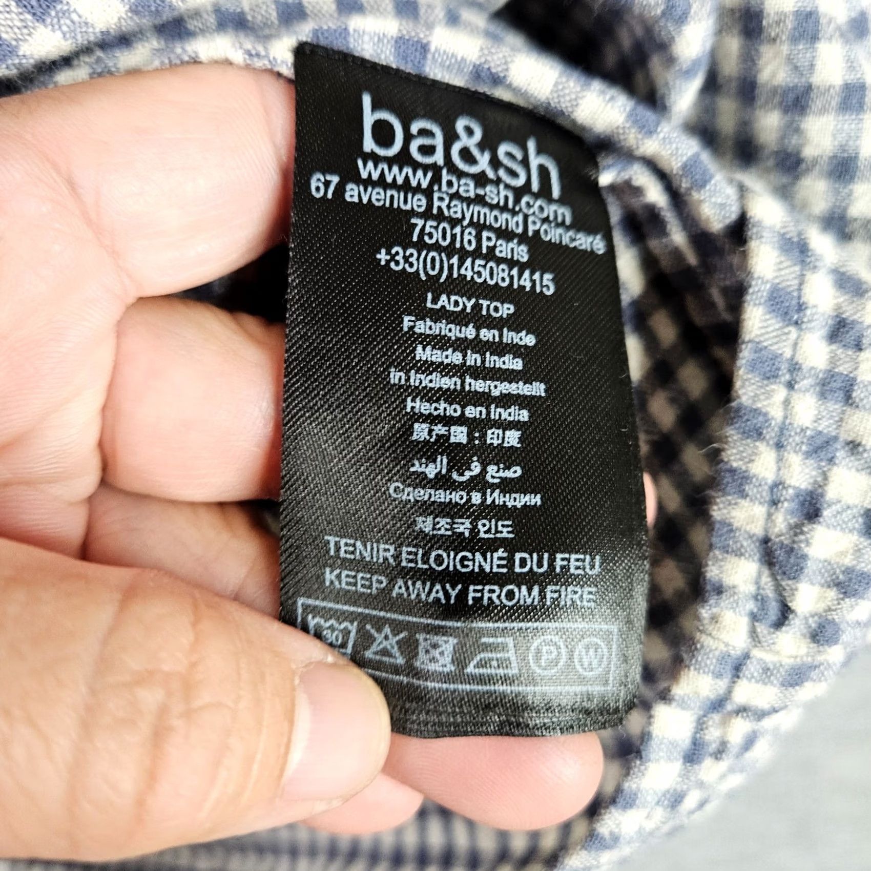 ba&sh ba&sh Blouse Women’s Blue White Gingham Peasant Long Sleeve V-Neck Pullover Size 2 Multicolor Casual Shirt Womens Size XS / US 0-2 / IT 36-38 - 5 Thumbnail