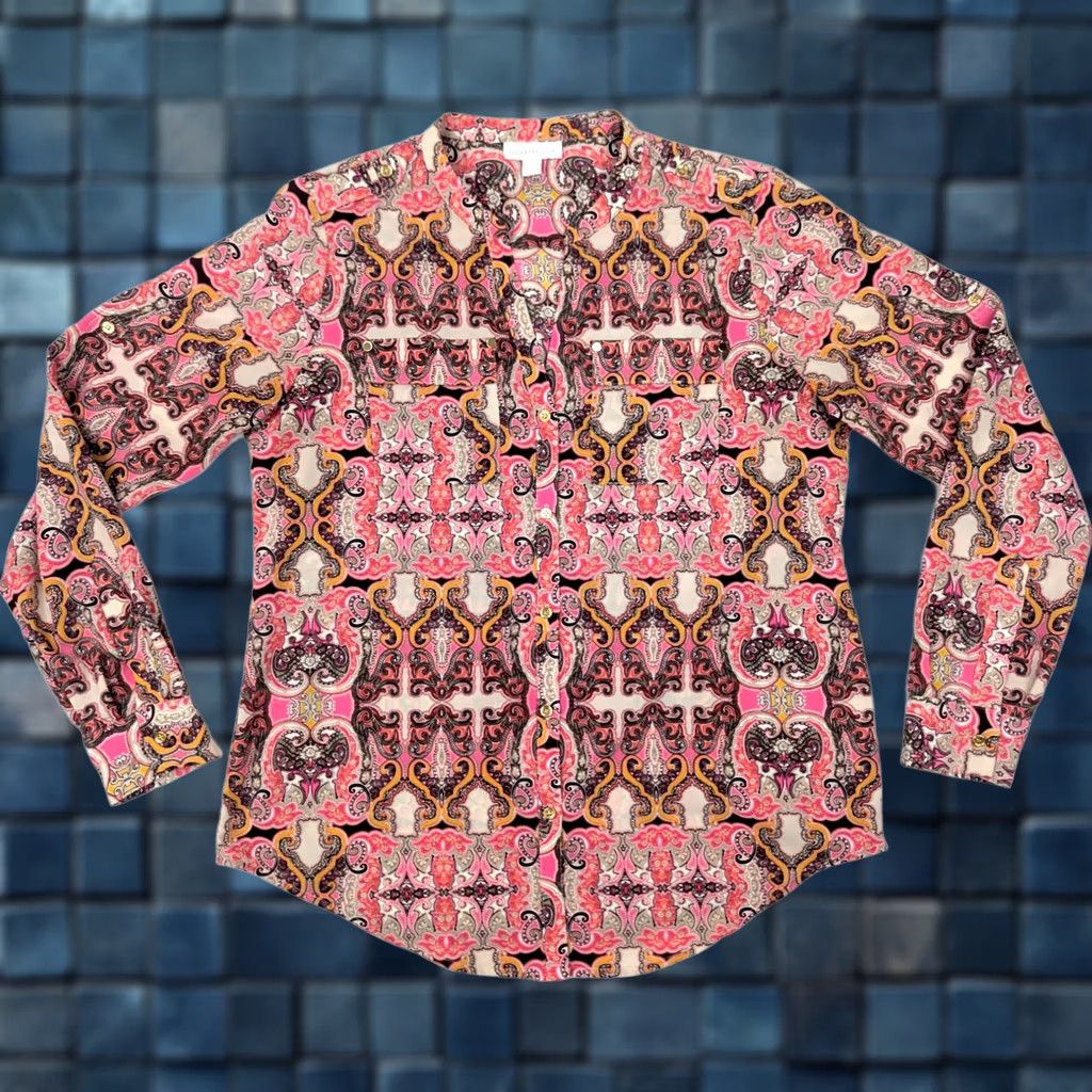 Charter Club Charter Club Pink Paisley Pattern Button-Up Shirt Women S Long Sleeve V-Neck Colorful Patterned Button Size S / US 4 / IT 40 - 1 Thumbnail
