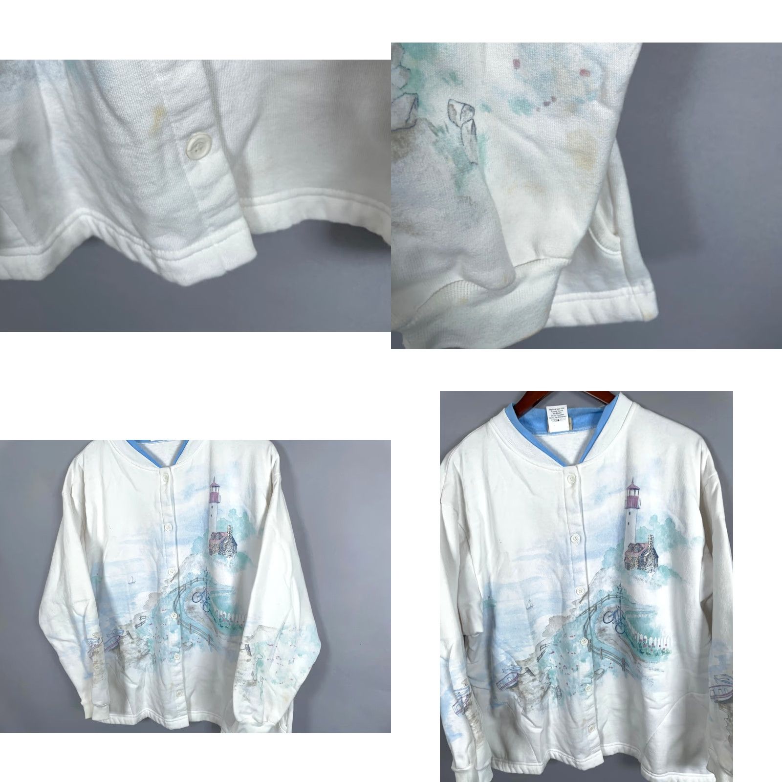 Doublet Artisans White Cardigan Sweatshirt Women's XL White Knit Double Collar Cardigan Geometric Print 90s Beach Nature Outdoor Graphic Print Button Front Size XL / US 12-14 / IT 48-50 - 9 Thumbnail