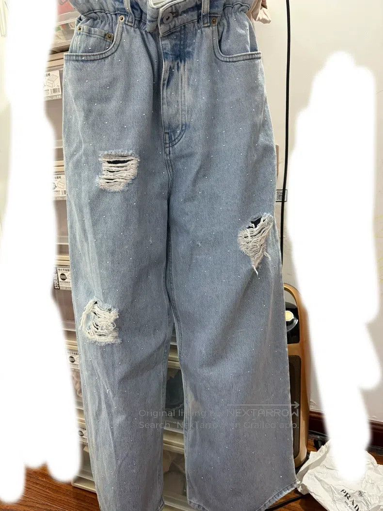 Miu Miu Miu Miu Size s Micro-pull jeans full of rhinestones and hol Size 22" - 1 Thumbnail