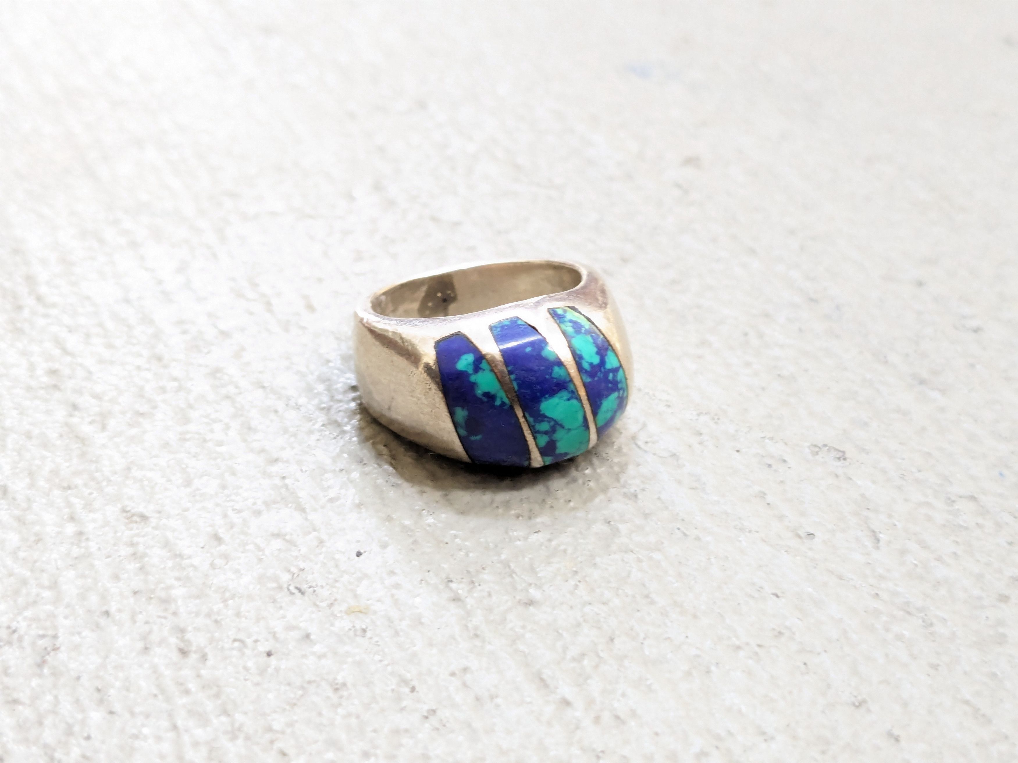 Vintage Sterling Silver Ring 7.25 Azurite Modern Mexico