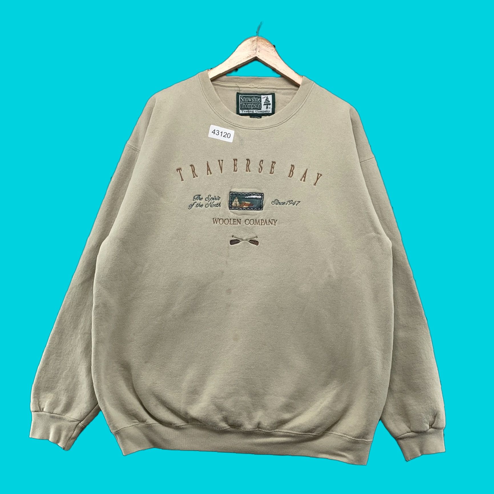 Vintage VINTAGE Snowshoe Thompson Traverse Bay Crewneck Sweatshirt Mens Large Beige USA Pullover Crew Neck Size US L / EU 52-54 / 3 - 1 Thumbnail