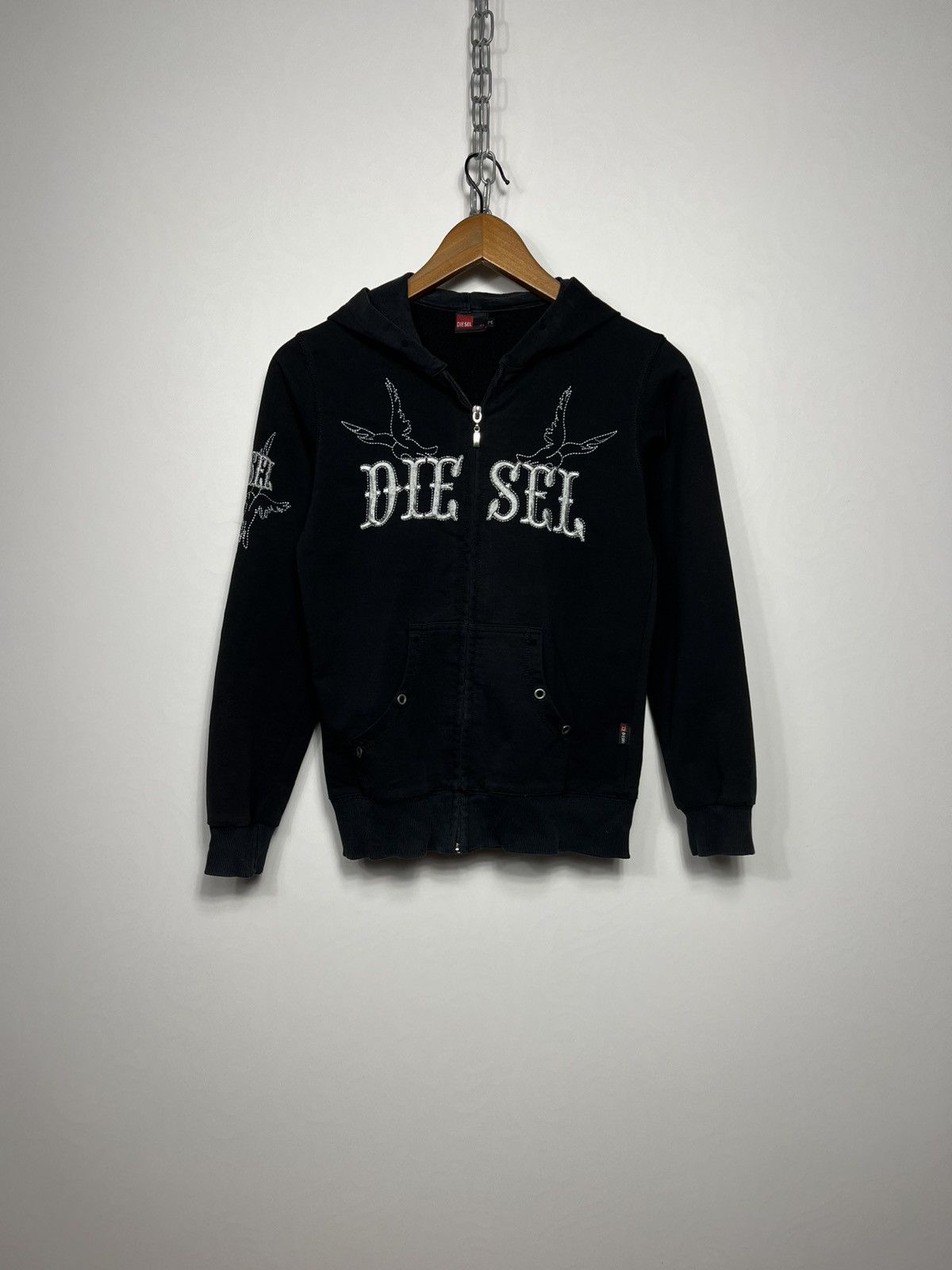 Diesel Vintage Diesel Embroidered Logo Zip Hoodie Size M Size M / US 6-8 / IT 42-44 - 1 Thumbnail