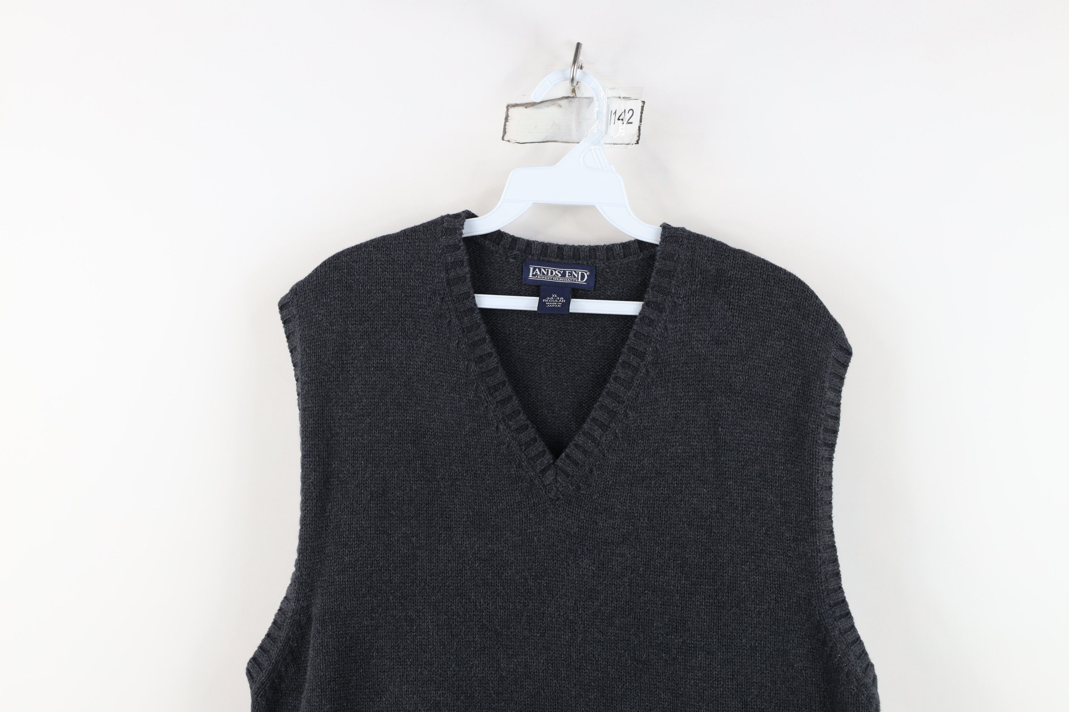 Lands' End Vintage 90s Lands End Cotton Knit Sweater Vest Charcoal Gray Size US XL / EU 56 / 4 - 2 Thumbnail