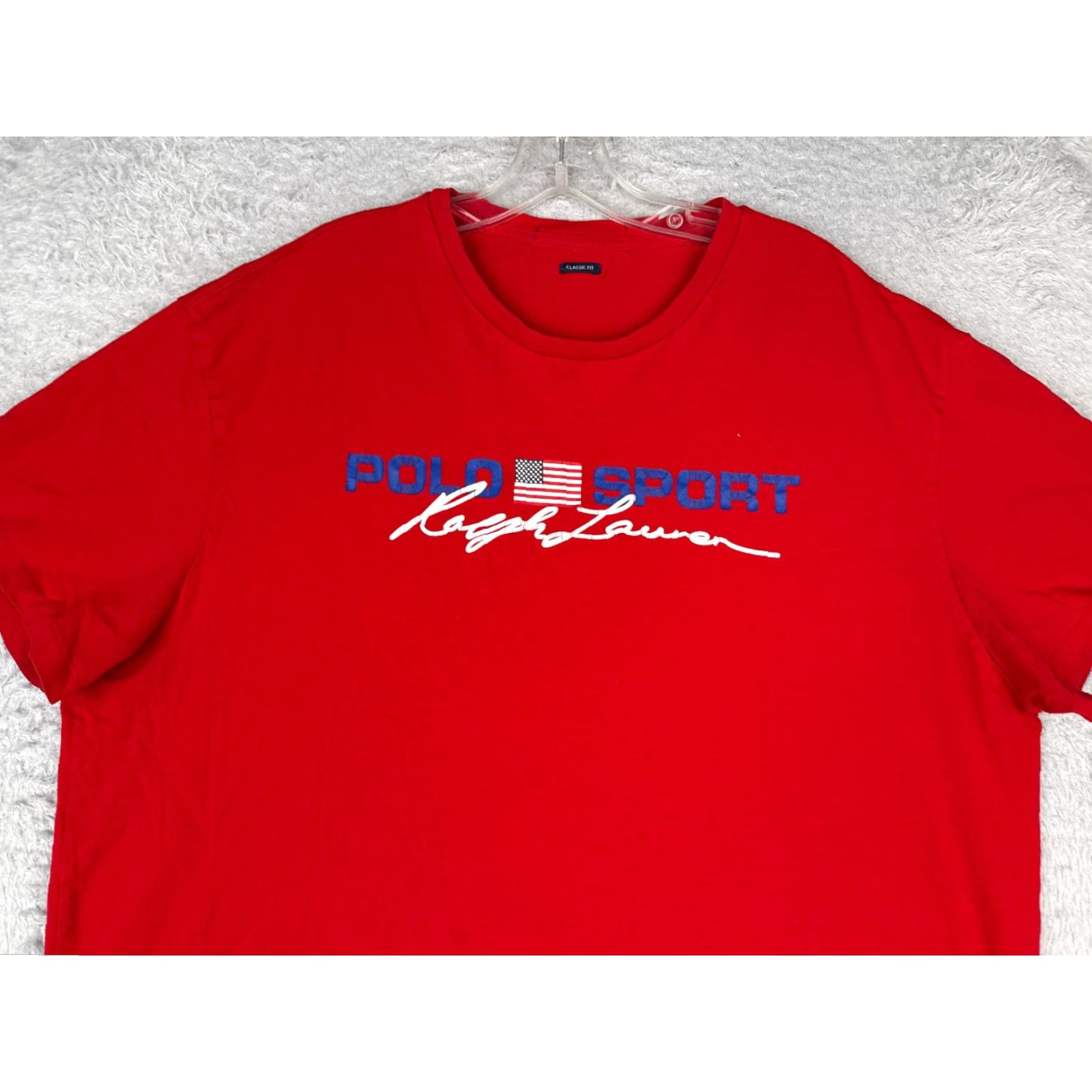 Vintage Polo Sport Ralph Lauren Shirt Adult XL Red Cotton Jersey Crew Neck USA Flag Embroidered Logo Size US XL / EU 56 / 4 - 4 Thumbnail