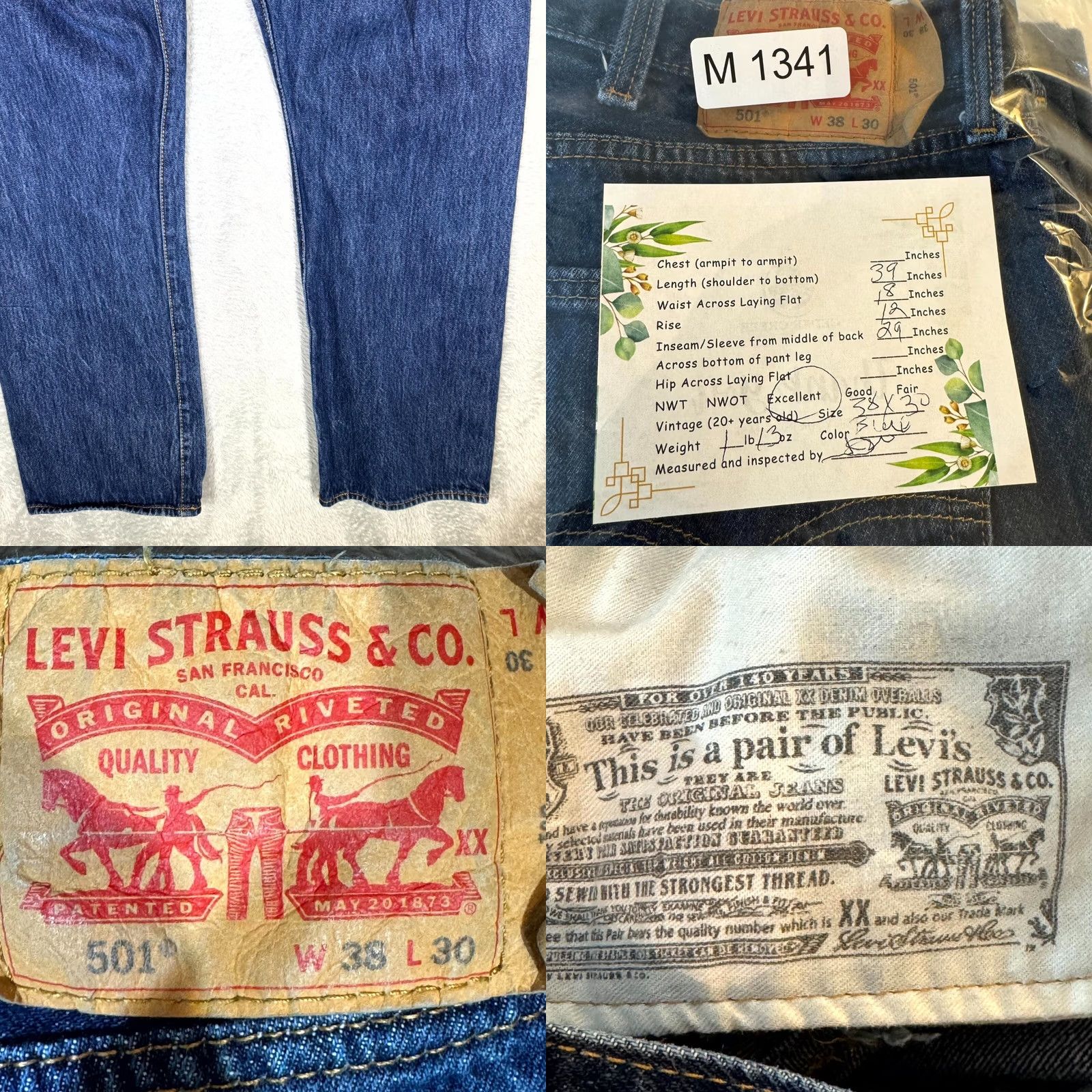 Levi's Levi’s 501 Jeans Men’s 38x30 Blue Denim Button Fly Mid-Rise Straight Leg Shirt? Size US 38 / EU 54 - 8 Thumbnail