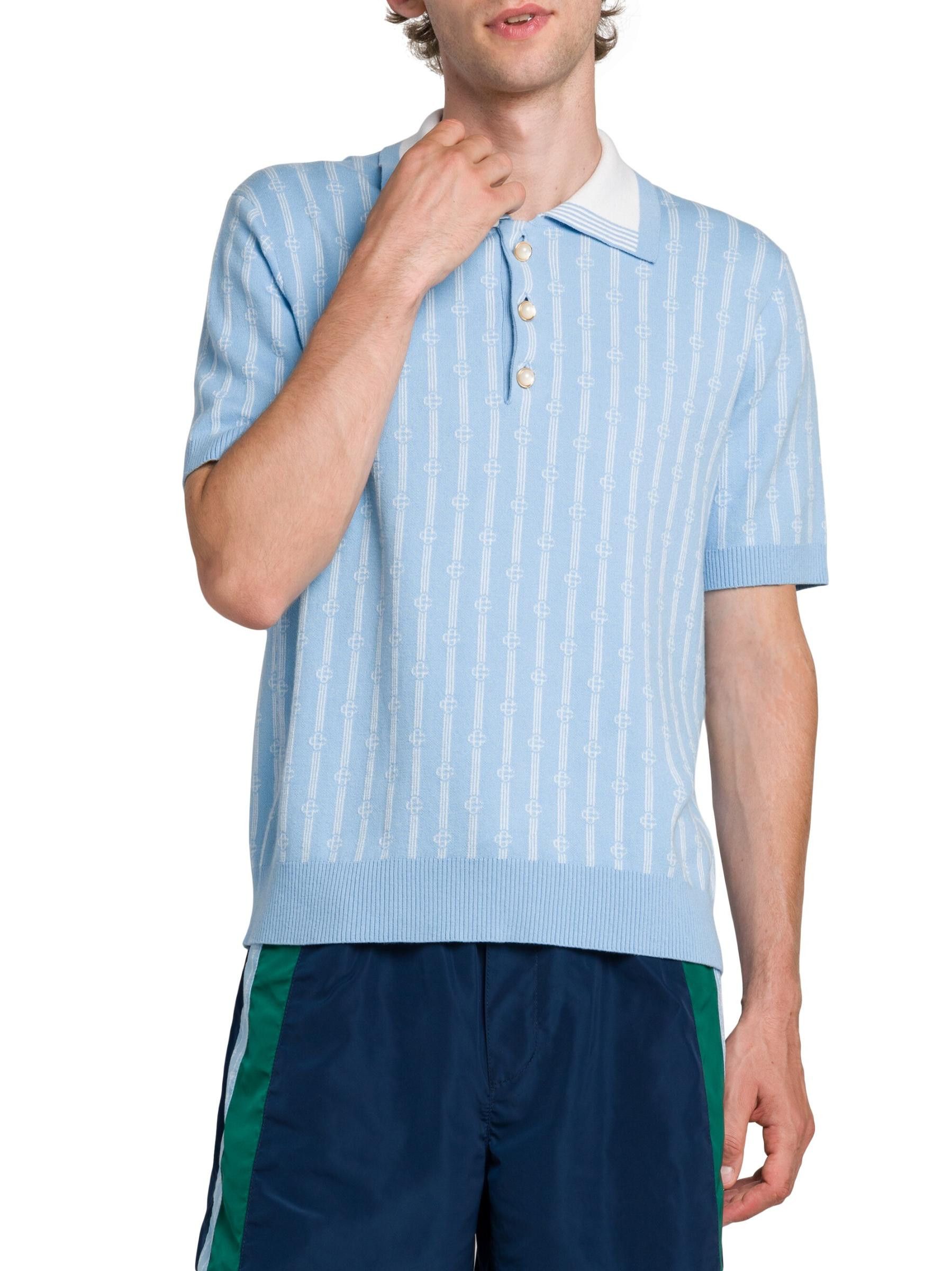Casablanca os11x0725 Monogram Polo Shirt in Blue Size US XL / EU 56 / 4 - 2 Thumbnail