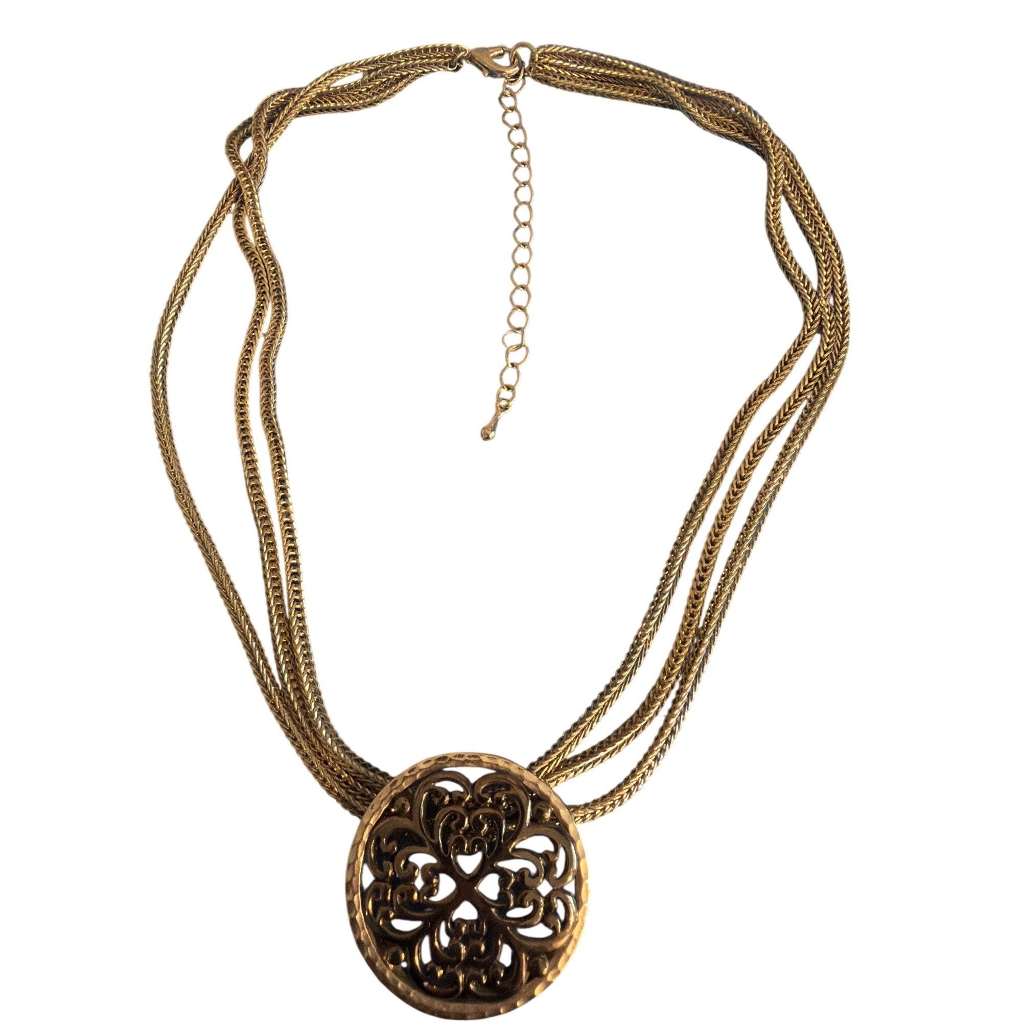Other Silver Tone Black 3 Chain Pendant Necklace Collar Filigree S Size ONE SIZE - 3 Thumbnail