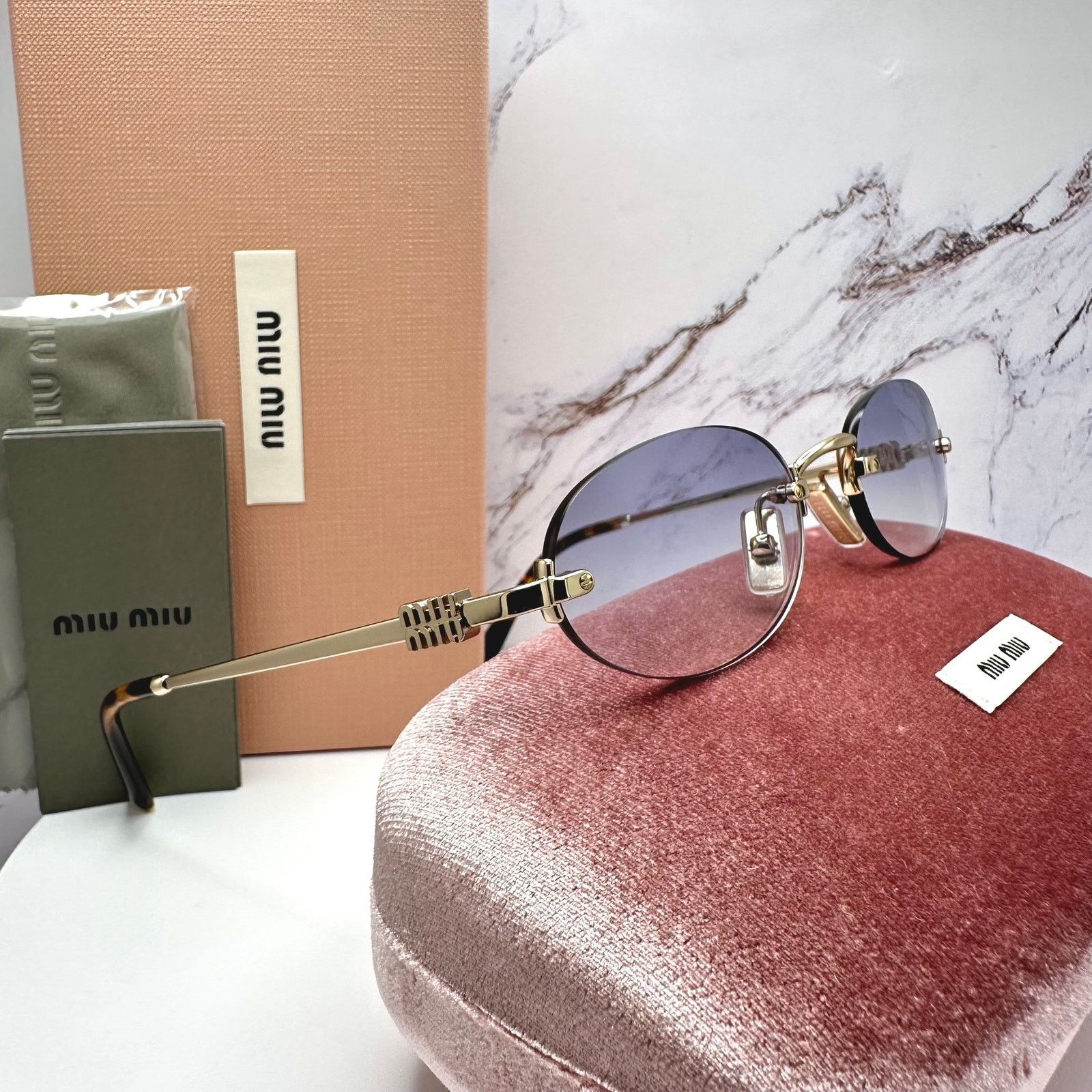 Miu Miu New MIU MIU Sunglasses Oval MU A54S Gold Rimless Gradient Size ONE SIZE - 14 Thumbnail