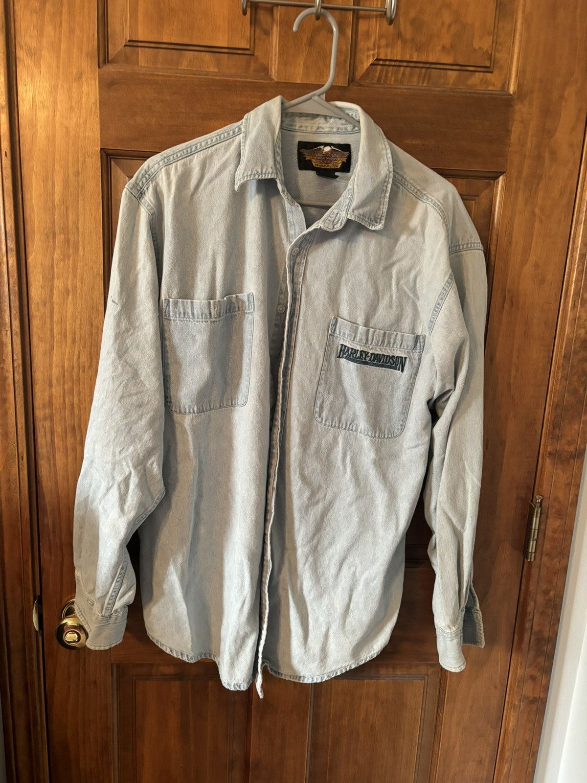 Harley Davidson × Vintage Long Sleeve Harley Davidson Denim Button Up Size US XL / EU 56 / 4 - 1 Thumbnail