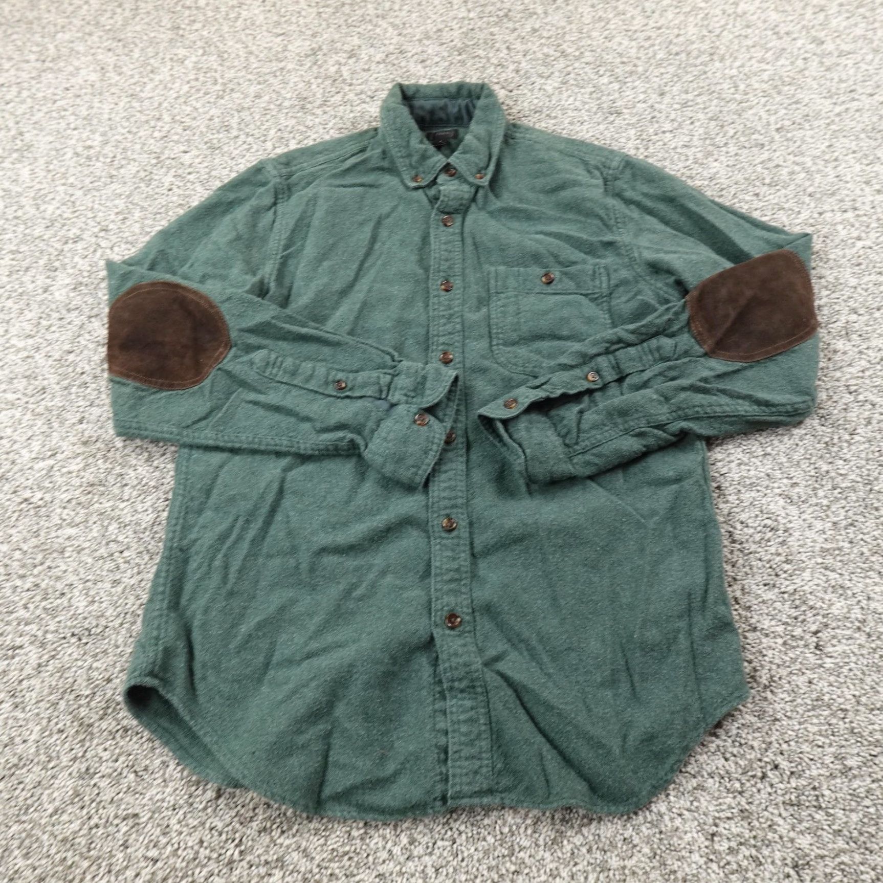 J.Crew J. Crew Shirt Mens S Green Chamois Flannel Suede Elbow Patch Button Up Wool Warm, Button-Up, Cotton/Wool/Suede, Long Sleeve, Navy? Size US S / EU 44-46 / 1 - 2 Thumbnail