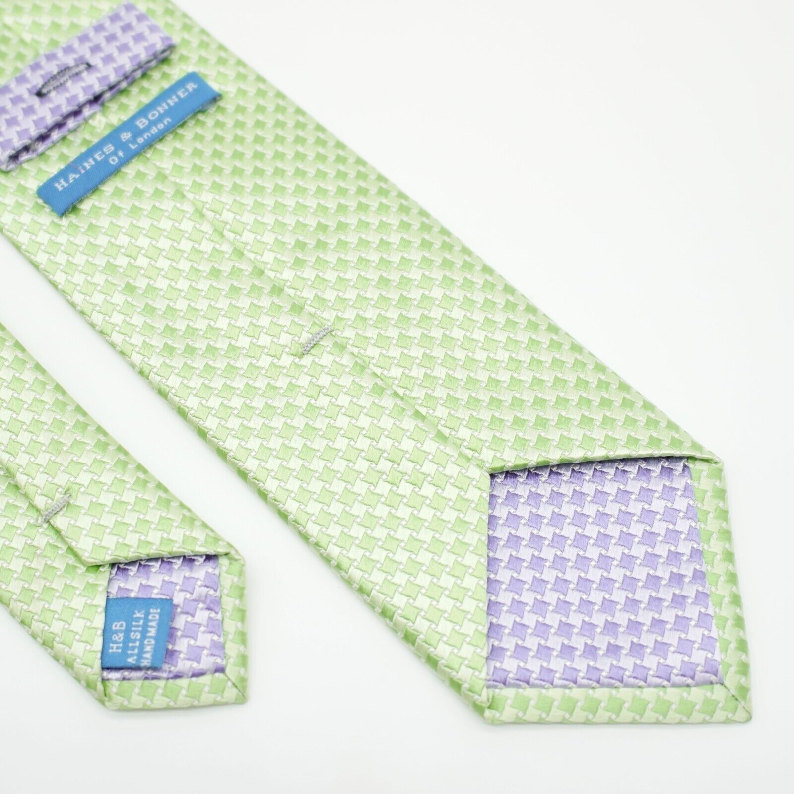 Designer Haines & Bonner Of London Green Woven Geometric Silk Tie Size ONE SIZE - 7 Thumbnail