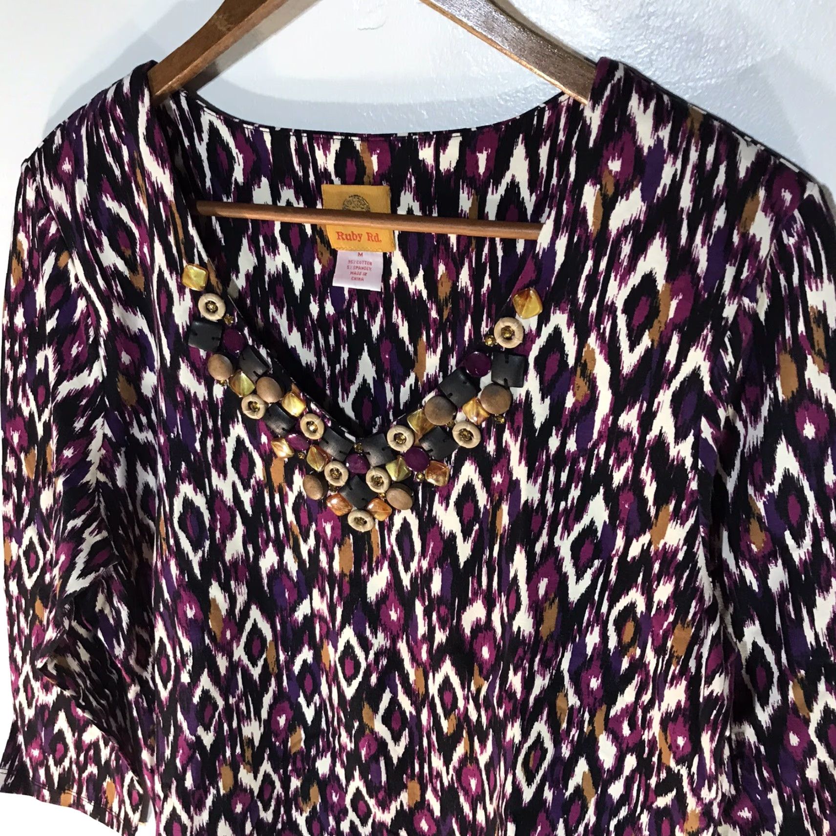 Vintage VINTAGE Ruby Rd Blouse Women's Medium Geometric Beaded Knit Top Casual Dressy Lightweight 3/4 Sleeve Size M / US 6-8 / IT 42-44 - 2 Thumbnail