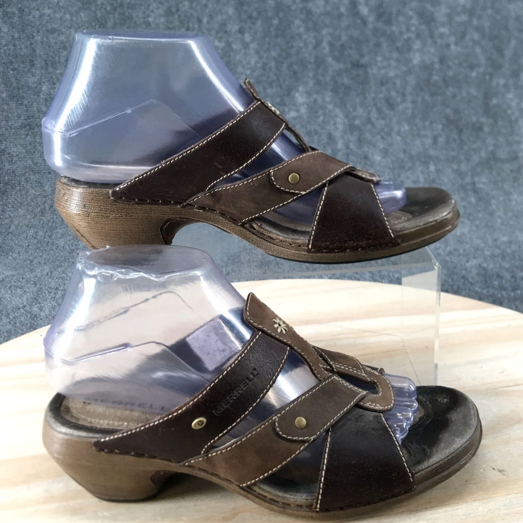 Merrell Merrell Sandals Womens 7 Luxe Slide Coffee Leather Open Toe Cone Heels Size US 7 / IT 37 - 2 Thumbnail