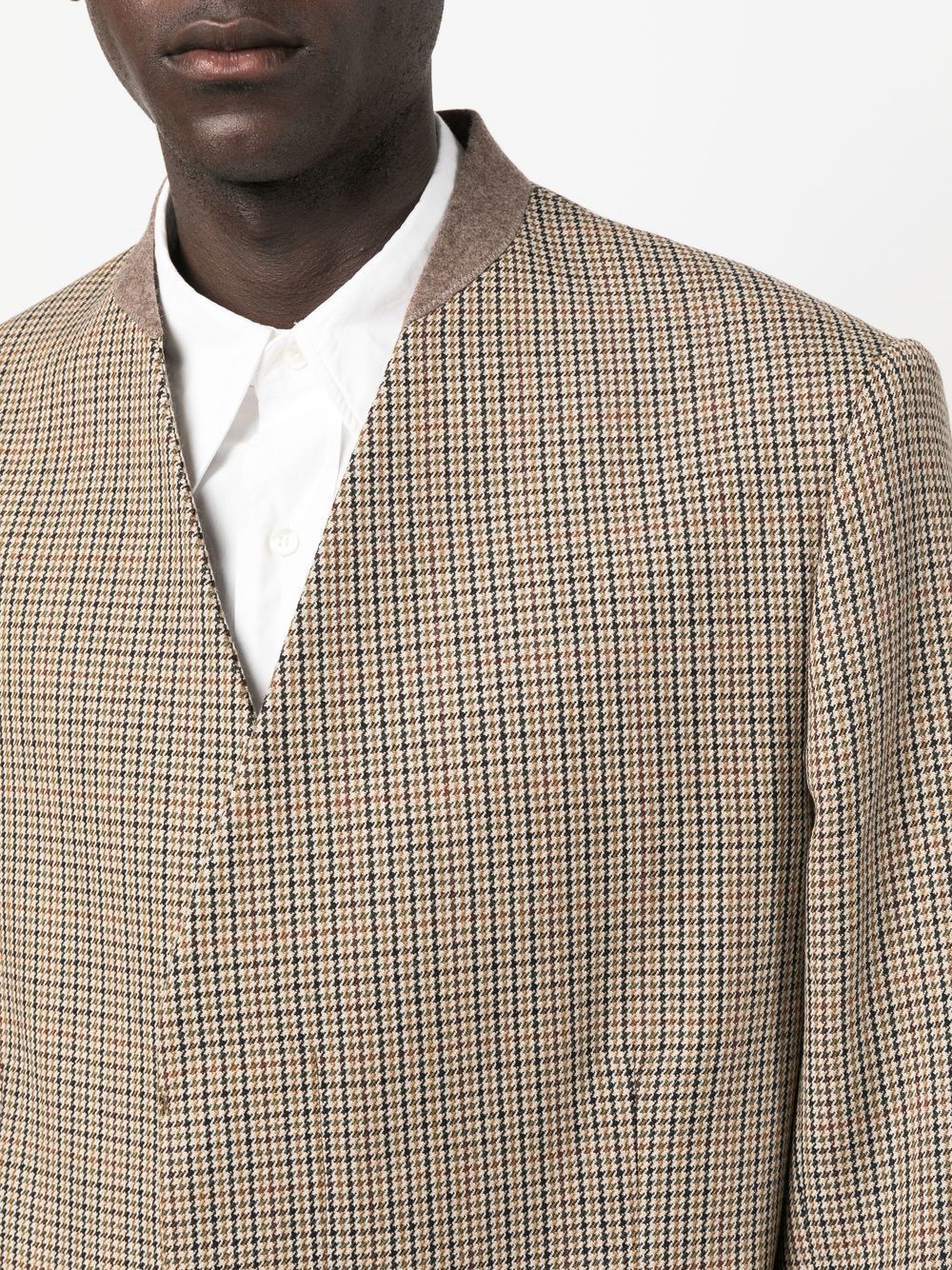 Maison Margiela o1y1124 Herringbone Pattern Collarless Coat in Brown Size US L / EU 52-54 / 3 - 5 Thumbnail