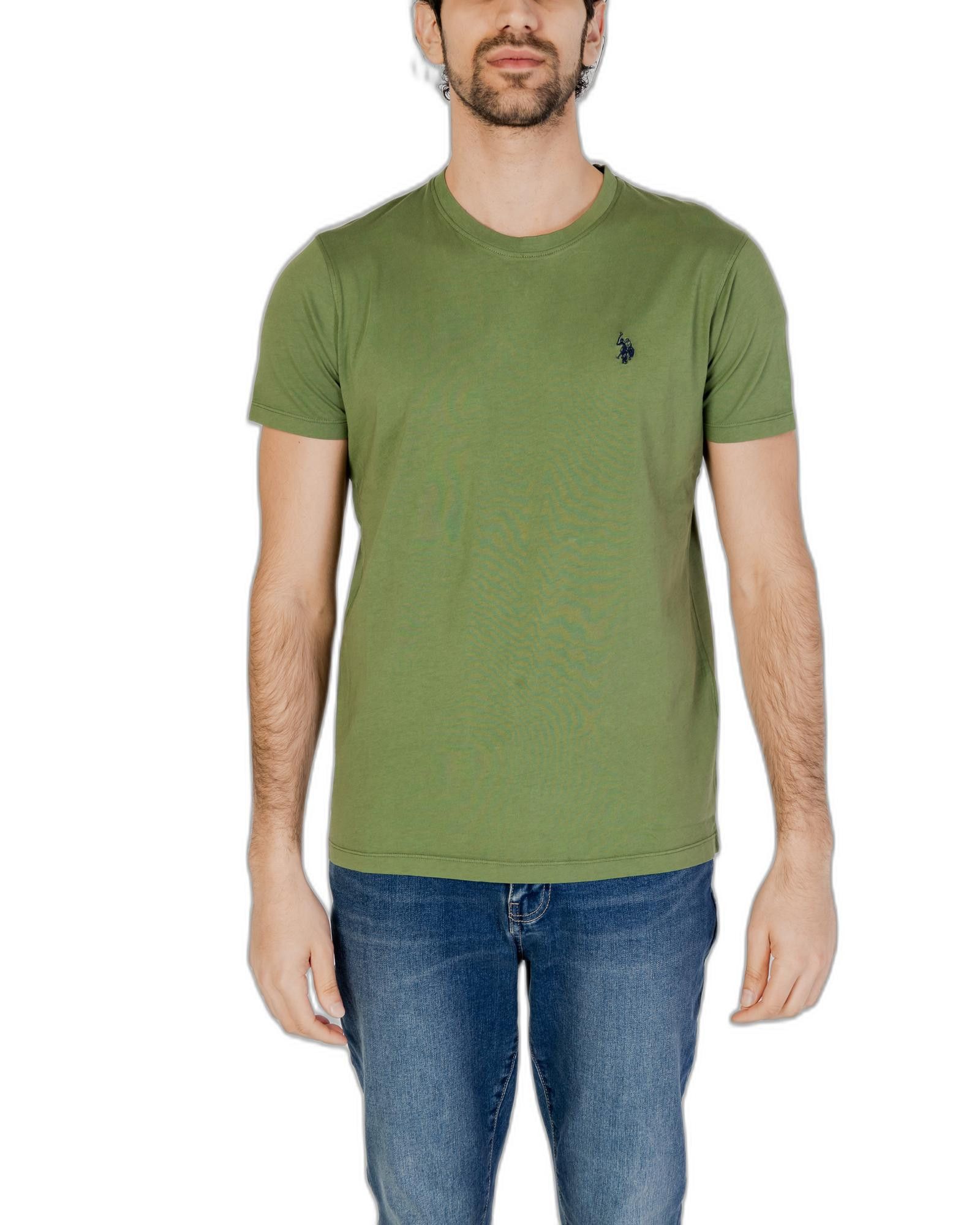 image of U S Polo Assn Printed Round Neck T-Shirt in Green, Men's (Size Large)