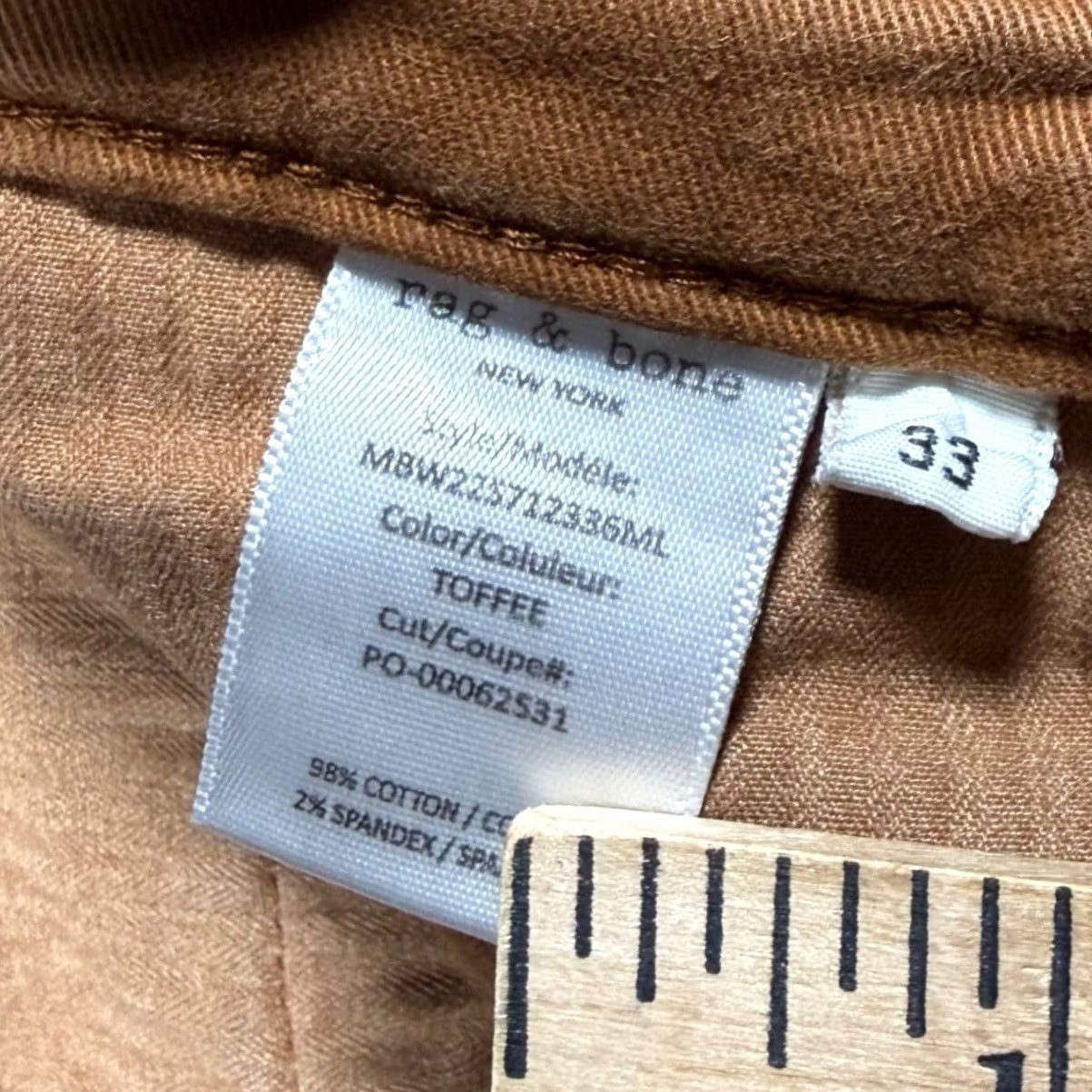 Rag & Bone Rag & Bone Chino Pants Mens 33x31 Stretch Toffee Cotton Brown Flat Front Slim Fit Casual Business Lightweight 5-Pocket Design Size US 33 - 6 Thumbnail