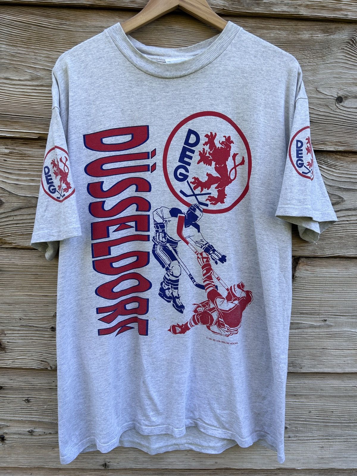 NHL 90s Vintage Dusseldorf Eishockey 1991 Metzen Embleme T-Shirt Size US M / EU 48-50 / 2 - 1 Thumbnail
