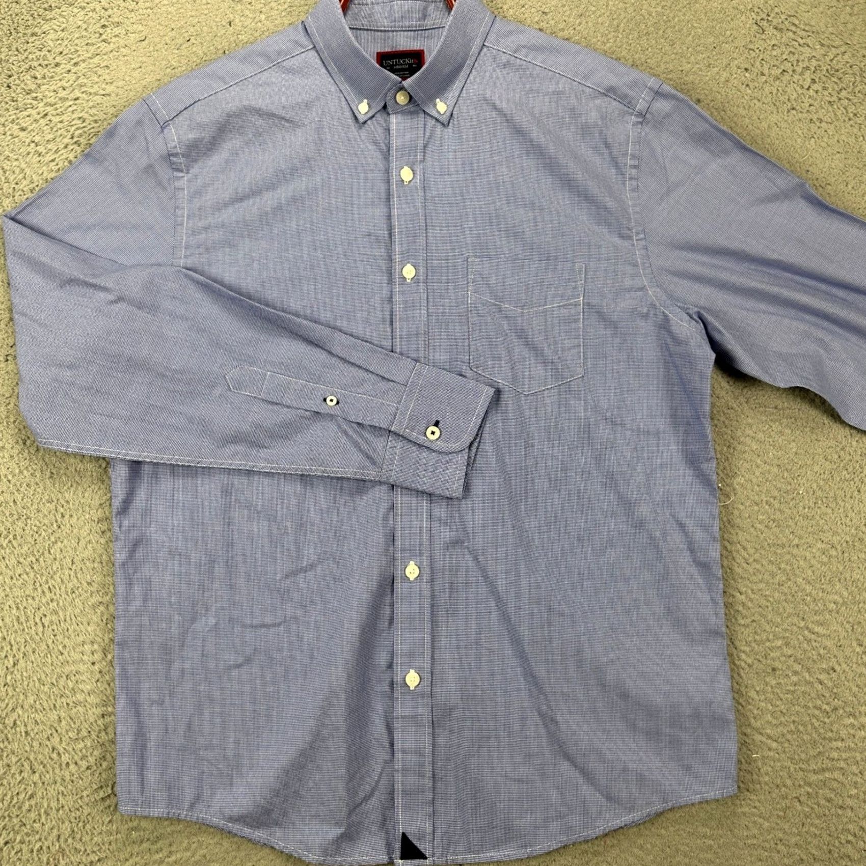 UNTUCKit UNTUCKit Shirt Button-Down Men Medium Blue Houndstooth Pocket Long Sleeve Casual Size US M / EU 48-50 / 2 - 2 Thumbnail