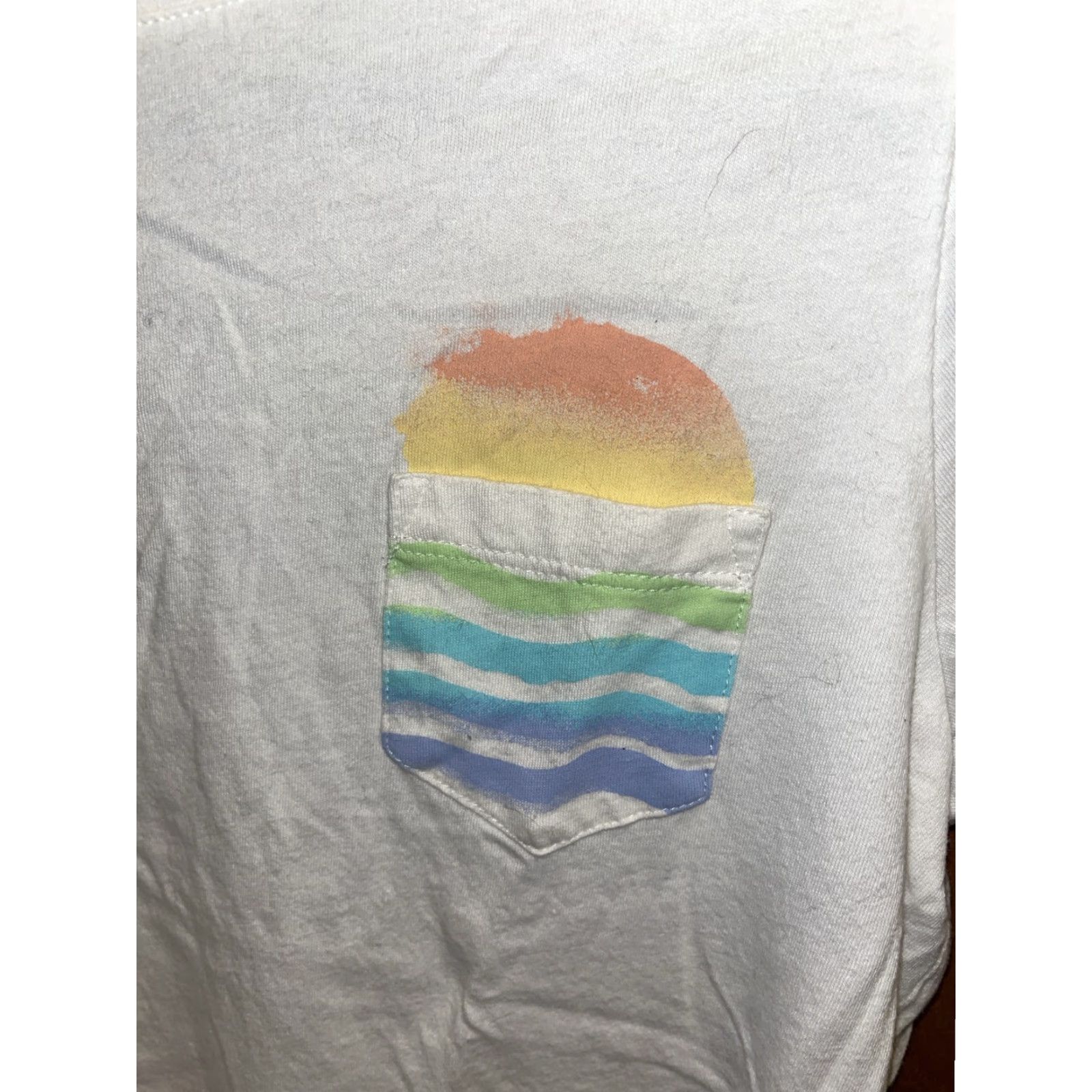 Old Navy VINTAGE Old Navy Women's Small T-Shirt Casual Short Sleeve White Cotton Jersey Rainbow Sunset Pocket Summer 90s Size S / US 4 / IT 40 - 2 Thumbnail