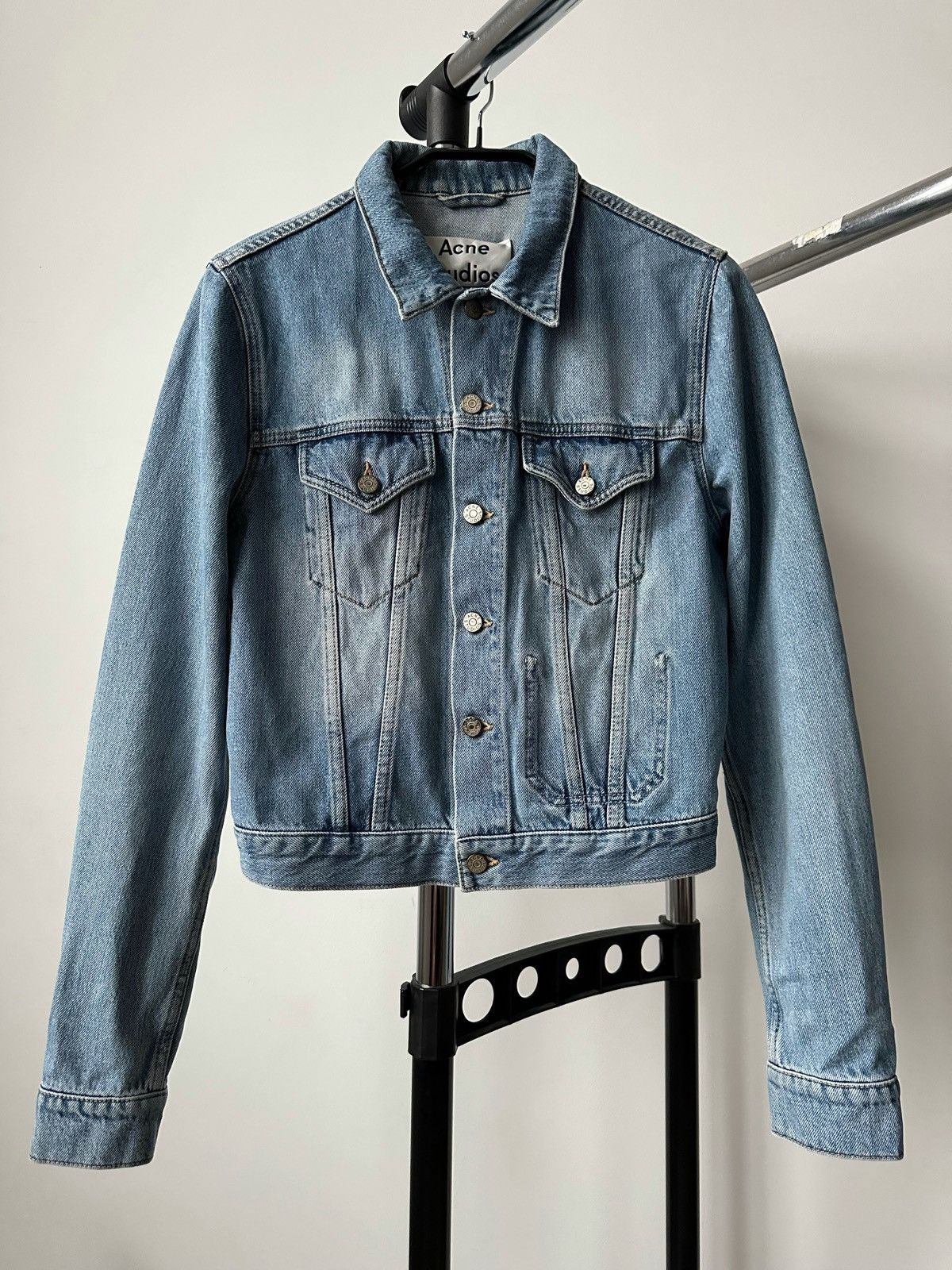 Acne Studios Tag LT Vintage Light Wash Blue Denim Jacket