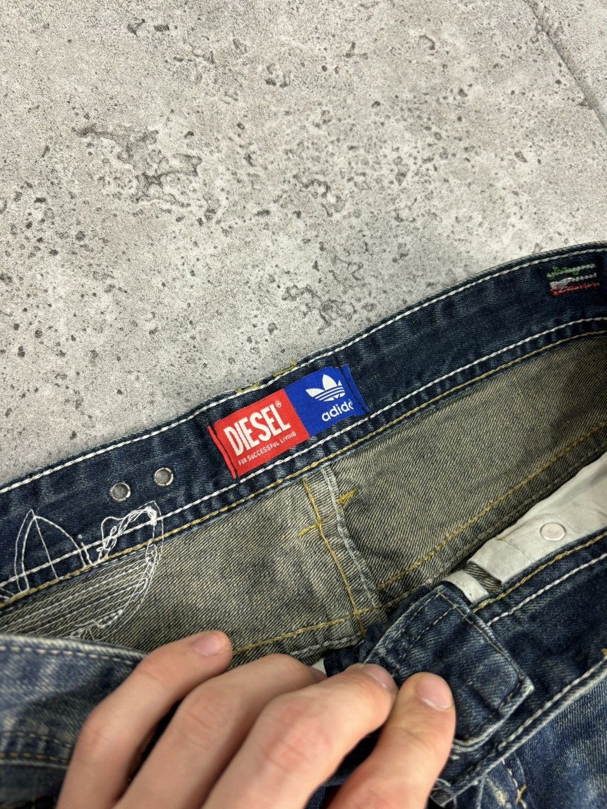 Adidas × Diesel × Vintage RARE Faded Distressed Diesel Adidas Denim Wideleg Pants Size US 32 / EU 48 - 10 Thumbnail
