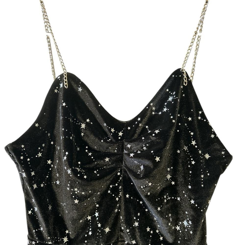 Designer Starlit Velvet Dress with Chain Straps Size S / US 4 / IT 40 - 2 Thumbnail