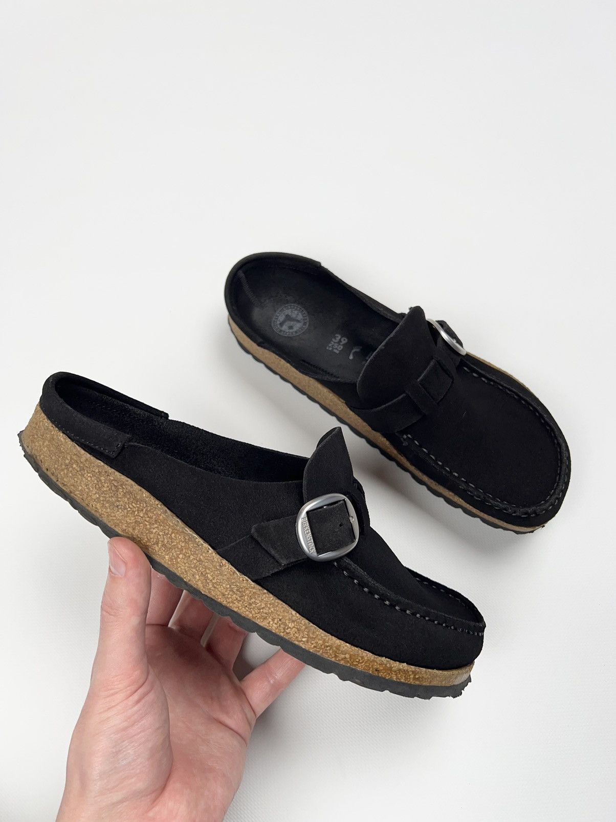 image of Birkenstock Suede Buckley Clogs Black Boston Shoes Sandals, Men's (Size 6)