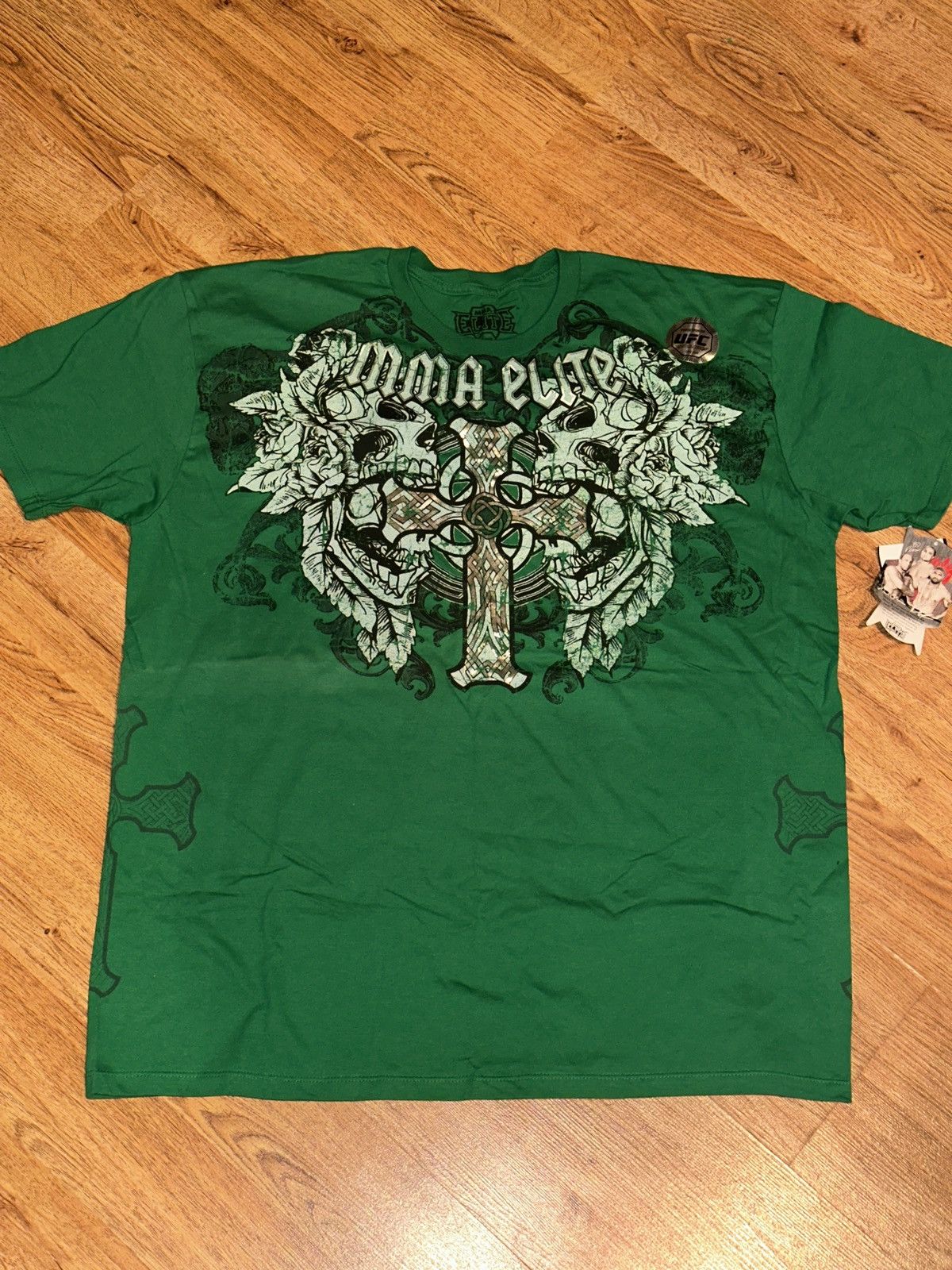 Other Y2K MMA Elite T Shirt Adult Large Green Skull Cross Graphic Size US XL / EU 56 / 4 - 6 Thumbnail
