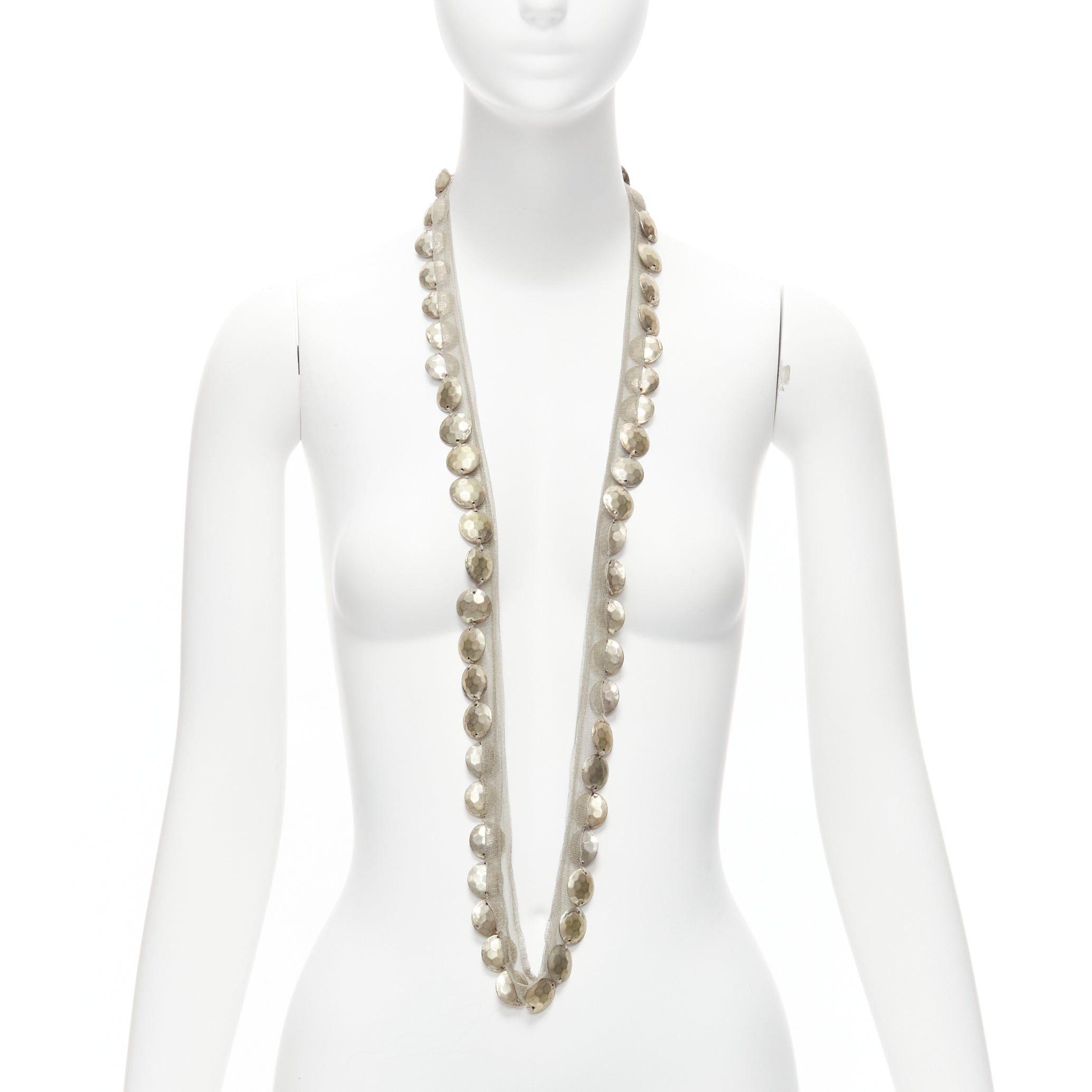 Lanvin LANVIN ALBER ELBAZ gold hammered coins beige mesh ribbon embellished long necklace Size ONE SIZE - 1 Thumbnail