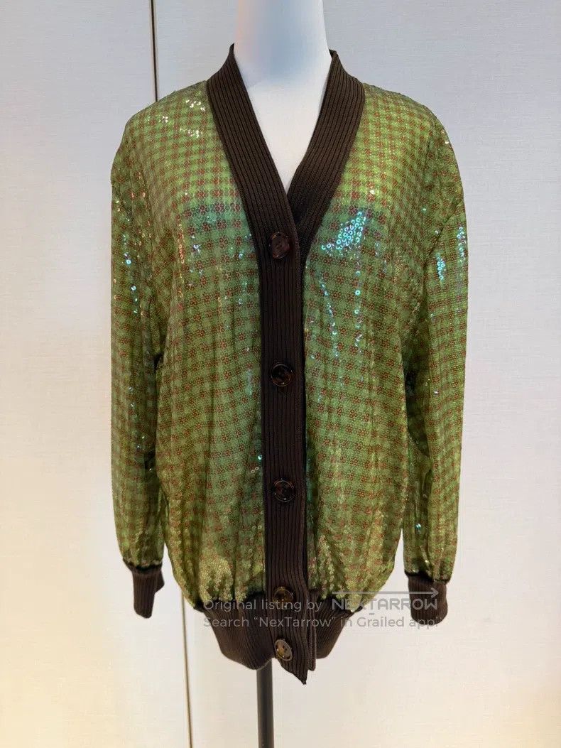 Fendi Fendi Nylon Green Sequin Plaid Cardigan Size XXS / US 00 / IT 34 - 1 Thumbnail