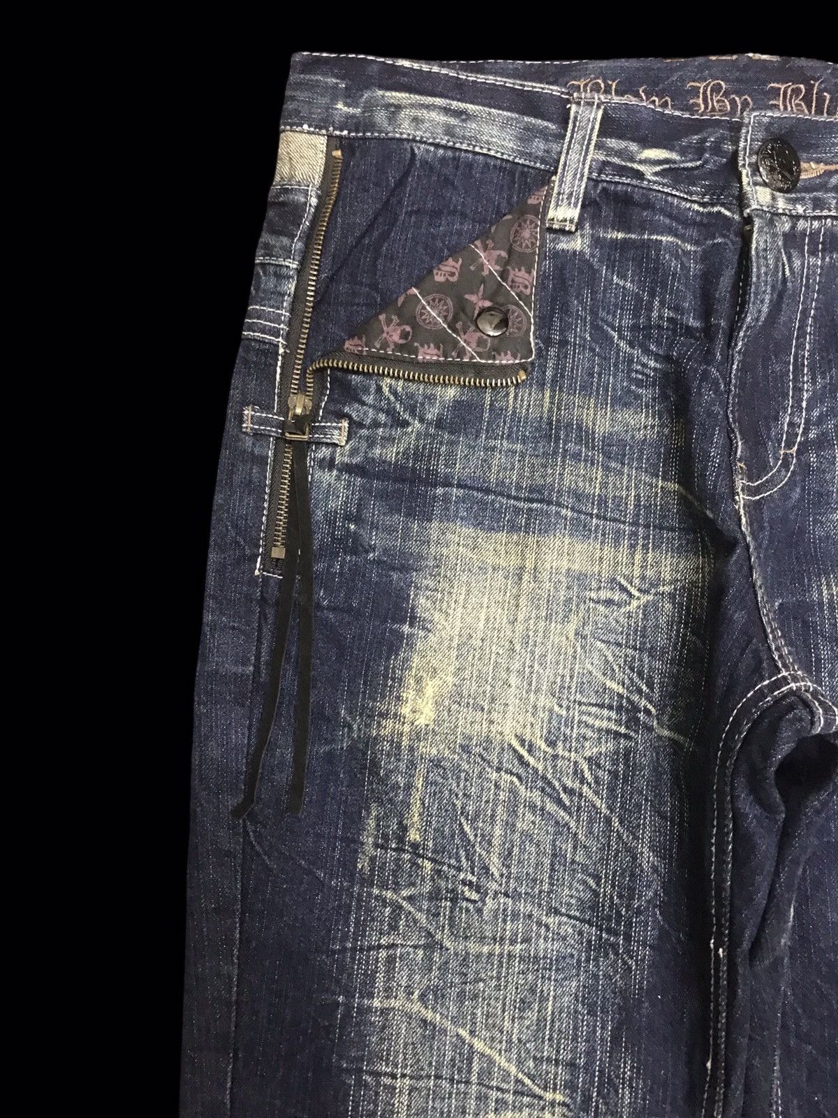 Japanese Brand 💥DOUBLE WAIST💥BLOW BY BLUE INDIGO CRAZY FADES DENIM F314 Size US 33 - 4 Thumbnail