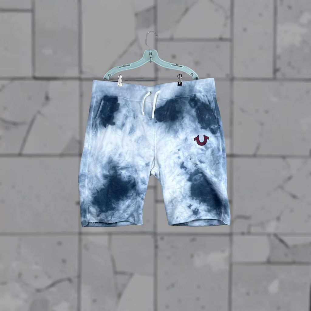True Religion True Religion Mens 2XL Blue Tie Dye Fleece Sweatshorts Drawstring Logo Casual Size US 39 - 1 Thumbnail