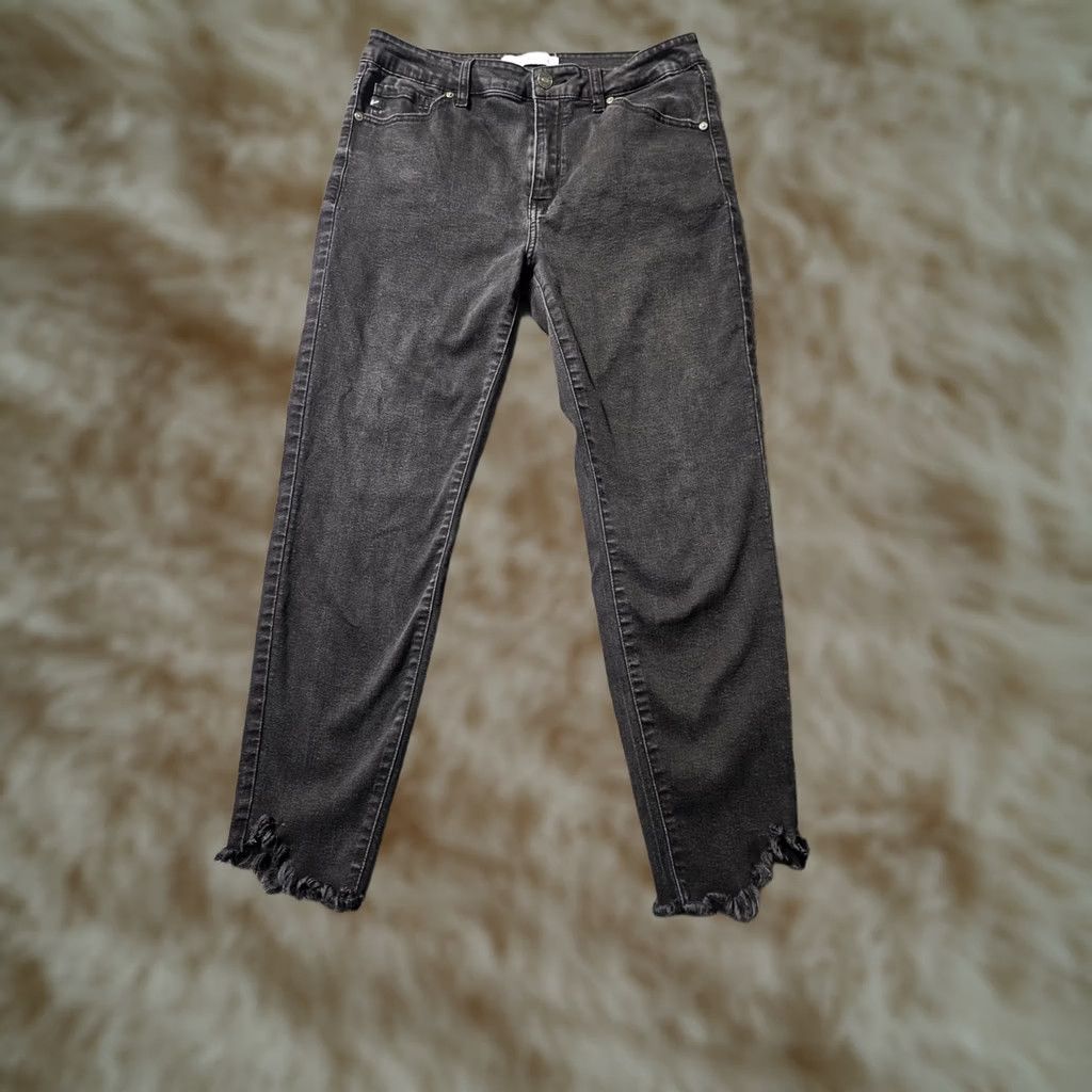 Vintage Kancan Skinny Crop Jeans Women's 13/30 Black Mid Rise Stretch Frayed Hem Preppy City Denim Jeans Womens Size 34" / US 12 / IT 48 - 1 Thumbnail