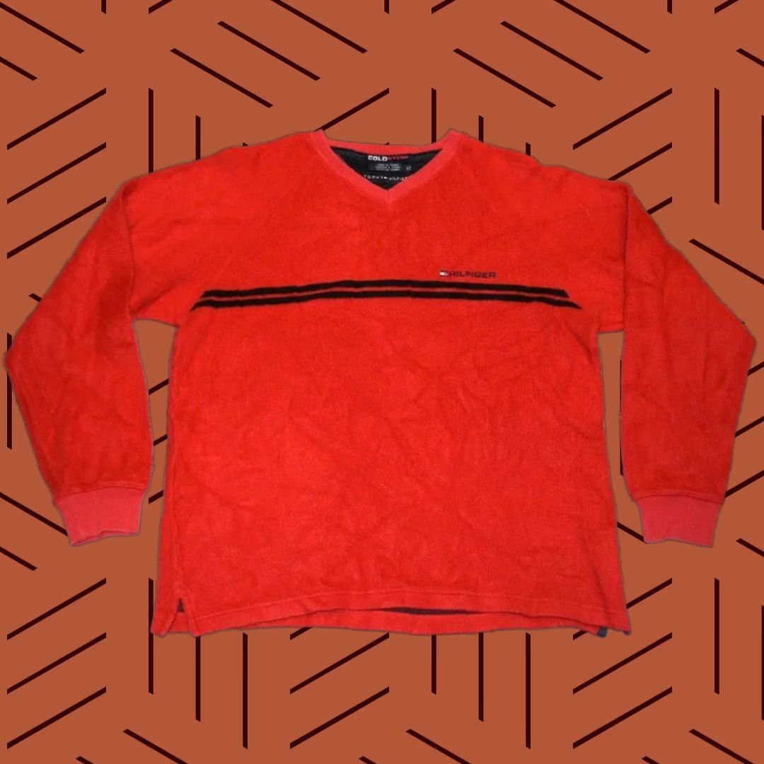 Tommy Hilfiger VINTAGE Tommy Hilfiger Sweatshirt Mens M Red Cold Stop V-Neck Pullover 90s Size US M / EU 48-50 / 2 - 1 Thumbnail